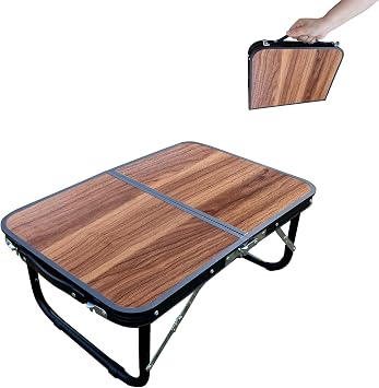 Ultralight Compact Mini Camping Table, Folding Side Low Table for Camp, Portable Table for Picnic,Travel, Beach - Lightweight Foldable Design, Ideal for Sitting on the Floor Wooden color