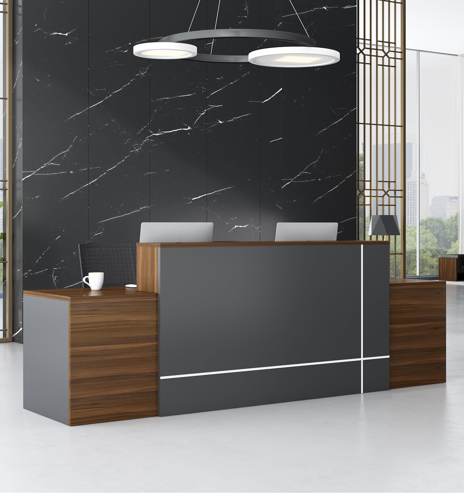 Empfangstresen aus Holz für Büros – Moderner, minimalistischer Premium-Multifunktionaler Tresen für Kassen und Büros (ohne Stühle)