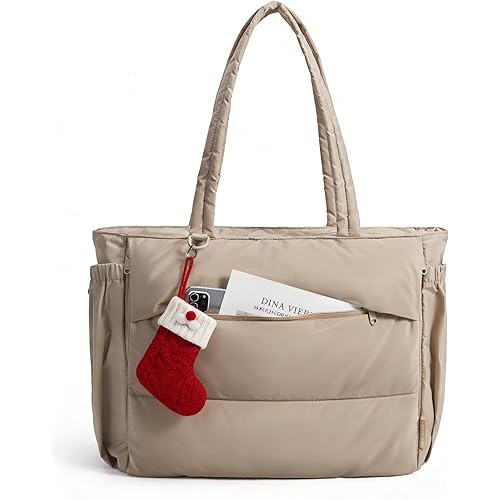 BAGSMART Puffy Tote Bag for Women, 22L Gym Bag for 40oz Tumbler, Work Handbag for Travel Yoga Tennis College
