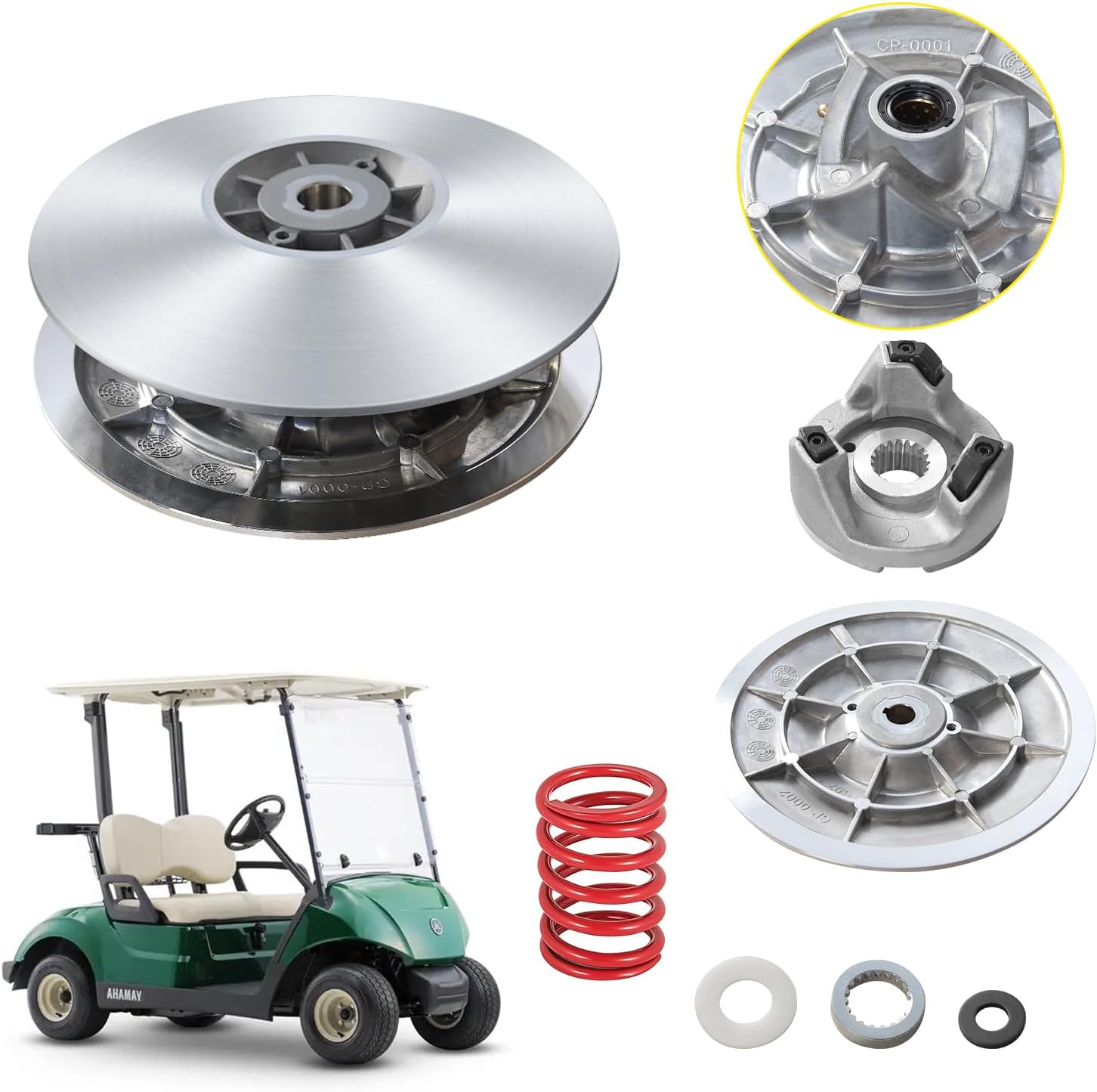 Golf Cart Secondary Driven Clutch Kit with Heavy Duty Spring for Yamaha Golf Cart G2 G8 G9 G11 G14 G16 G20 G21 G22 G28 1985-2007, Metal Surface Drive Clutch