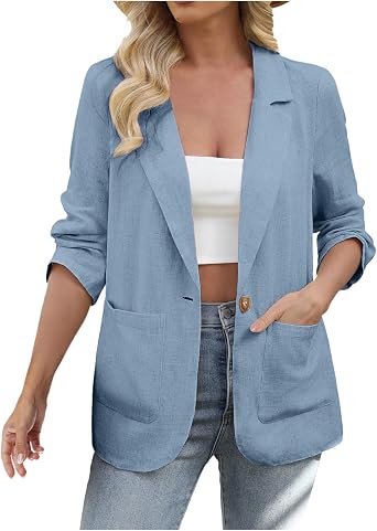 Work Outfits for Women Office Lapel Open Front Suit Jackets Business Casual Long Sleeve Blazer with Pockets