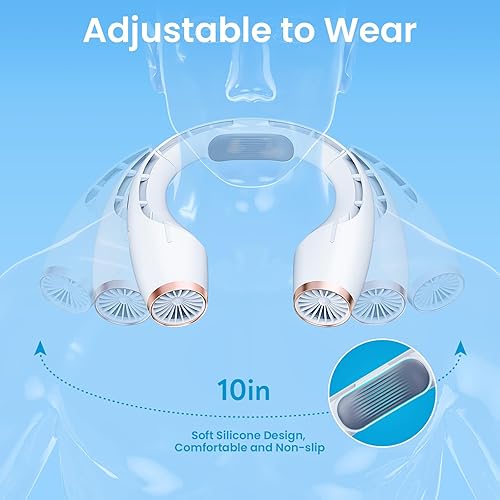 Miniatura 4 de Ventilador de cuello portátil, 8000 mAh, 18 horas de duración, enfriamiento de 360 manos libres, pantalla LED de 3 velocidades, ajustable para