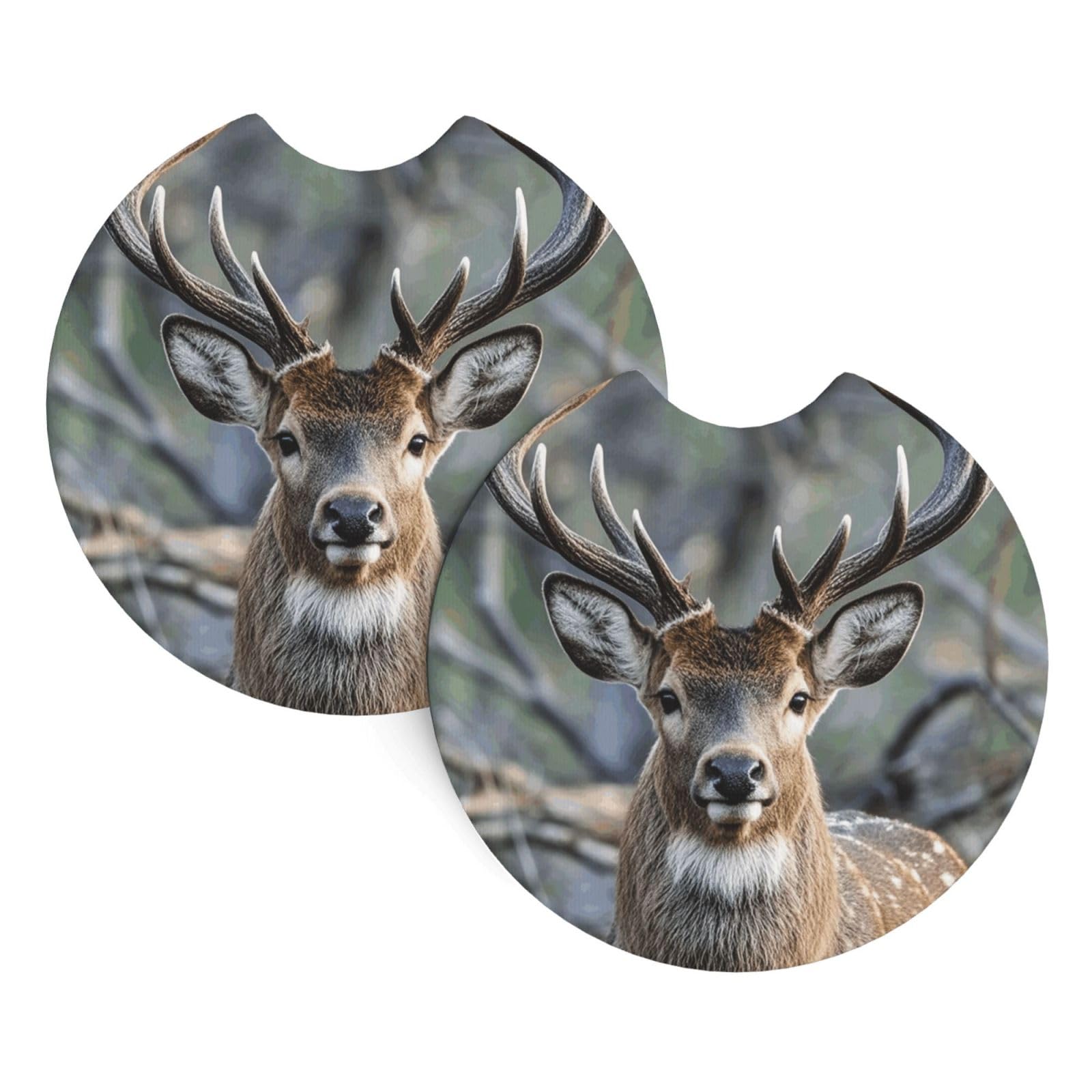 2 Pack Car Coaster for Cup Holders Antlers Car Cup Coaster 2.7" Neoprene Non-Slip Automotive Cup Mat Universal Auto Car Interior Accessories for Women Men Cup Pad