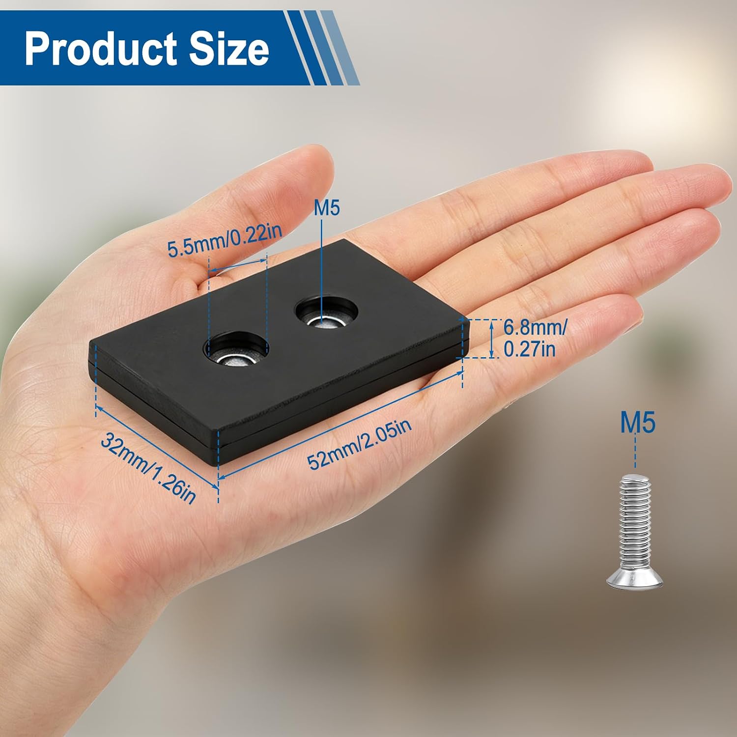 10Pcs Rubber Coated Magnet, Rectangular Rubber Neodymium Anti Scratch Magnet Mount Base for Lighting Camera Tools Equipment Household, Dual-Hole M5, 1.25 * 2 * 0.27" image 2