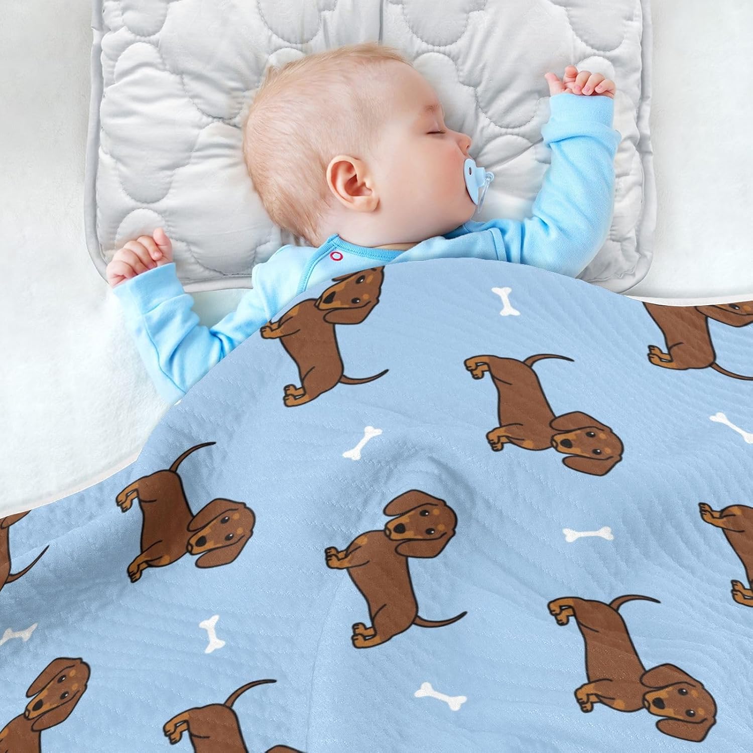 Cute Dachshund Dog Blue Baby Swaddle Blanket for Boys and Girls, Muslin Baby Receiving Swaddle Blanket, Soft Cotton Nursery Swaddling Blankets for Newborn Toddler Infant