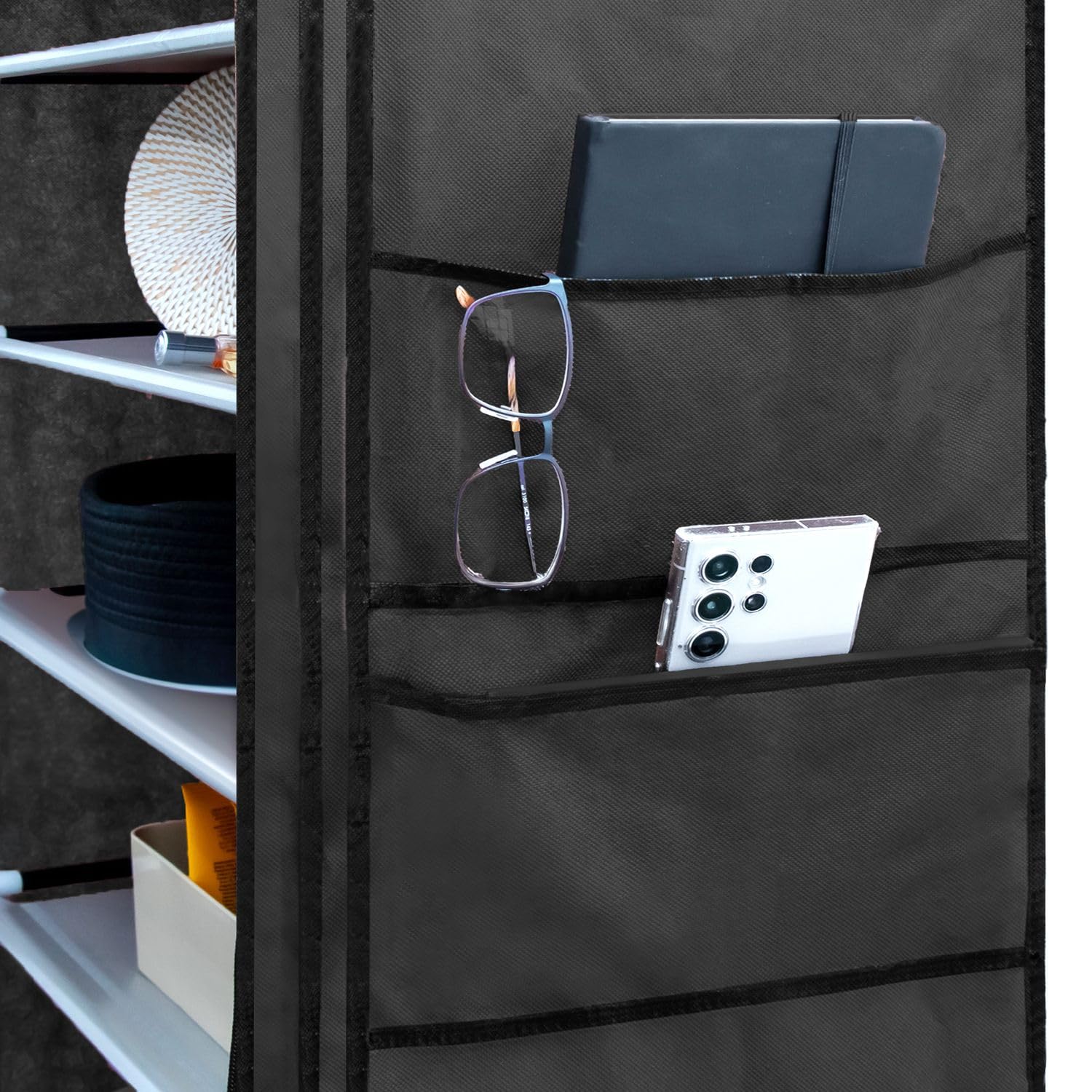 INTIRILIFE Armario Plegable 170 x 58 x 28 cm en Cuervo Negro – con Cremallera – Armario Zapatero con 9 estantes – Armario para Camping – Armario Textil