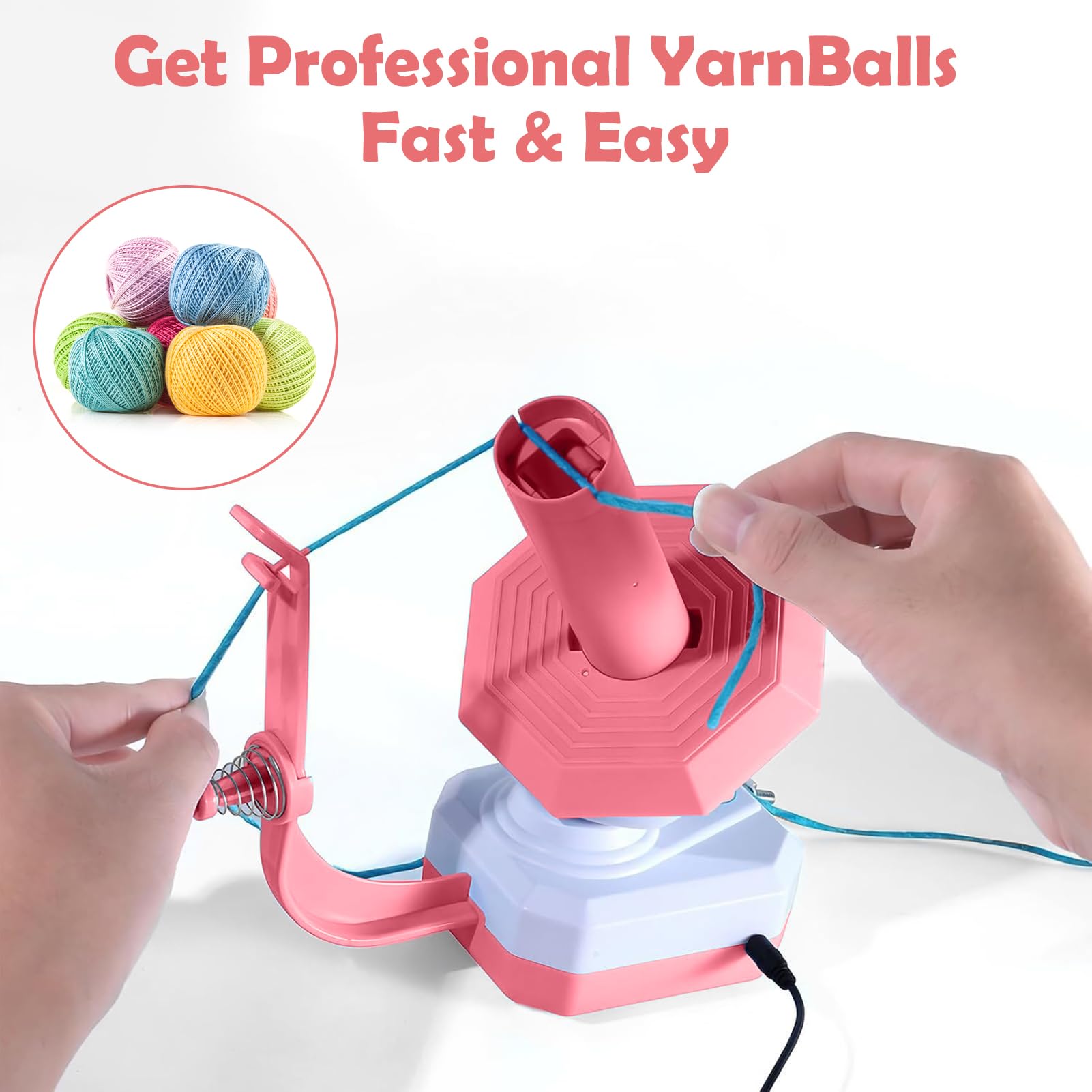 Rulos eléctricos – Automático Yarn Winder, lana, bobinador de bolas, bobinador de hilo para ganchillo con velocidad continua, ayudante ideal para los amantes del punto (rosa)