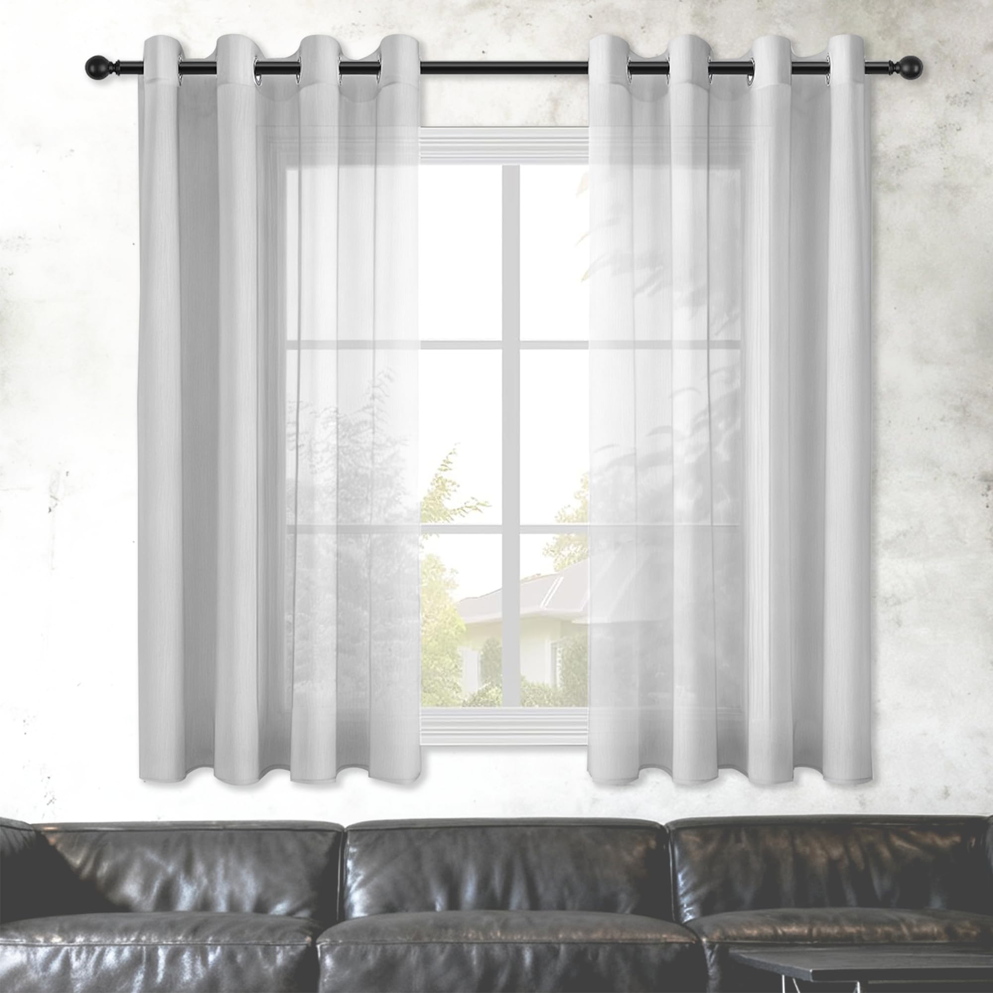 Rideau voile 440 x 290 cm gris clair transparent pour fenetre de chambre