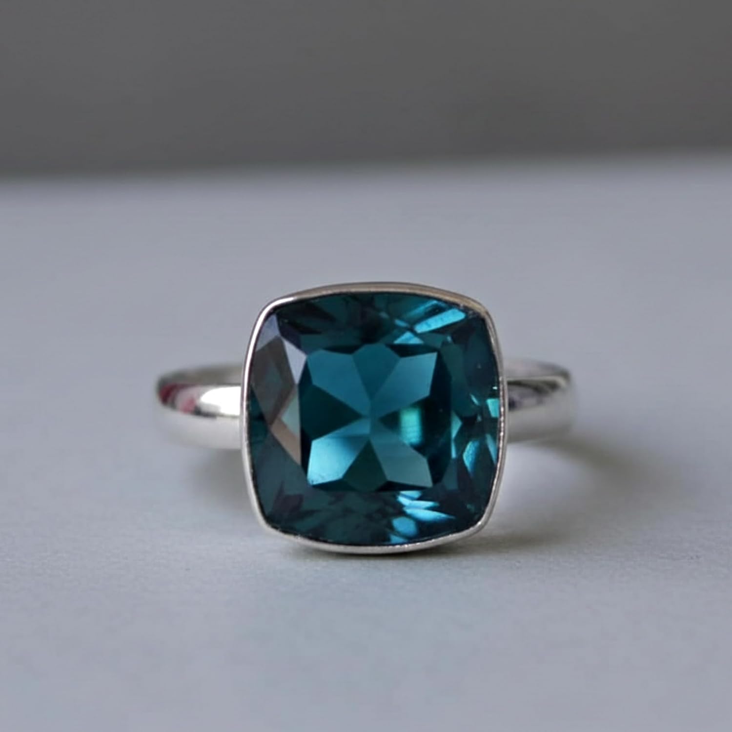 Apatite Quartz Statement Ring, 925 Sterling Silver Jewelry, Cushion Cut Minimalist Handmade Ring