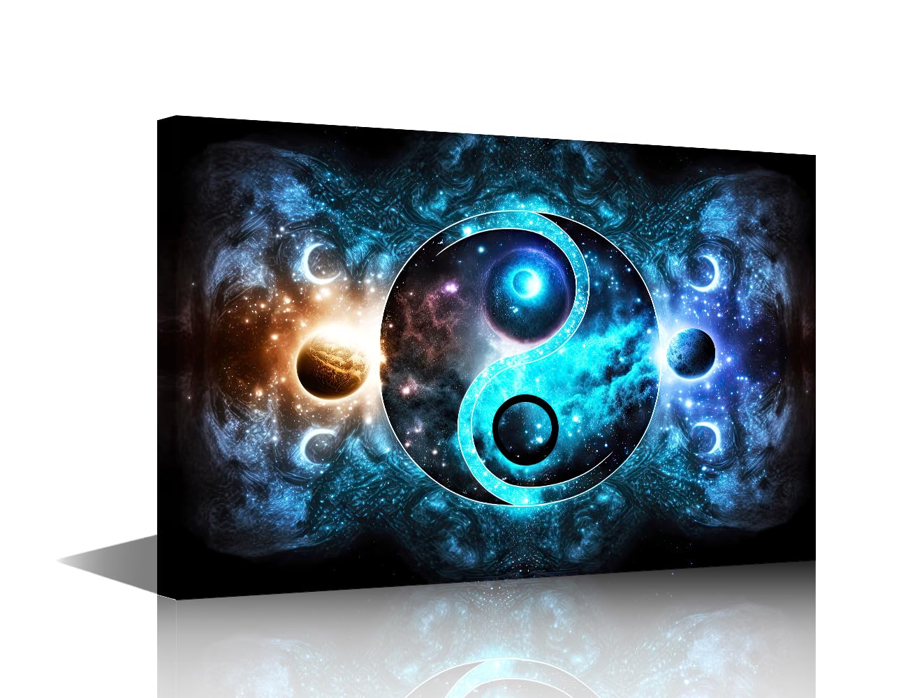 ‌‌Canvas Wall Art Meditation Symbols In Glowing Galaxy Space Framed Painting Spiritual Wall Decor Yoga Studio Artwork Zen Home Decor Office Inspiration 18x12 in