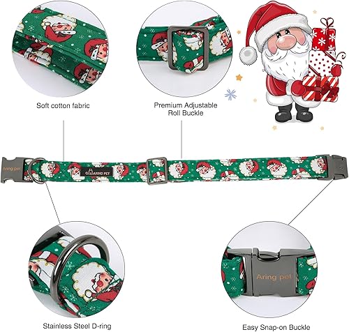 Miniatura 4 de ARING PET Collar de Navidad para perro, collar de perro de Papá Noel verde con lazo, collar ajustable de algodón para mascotas, collares para