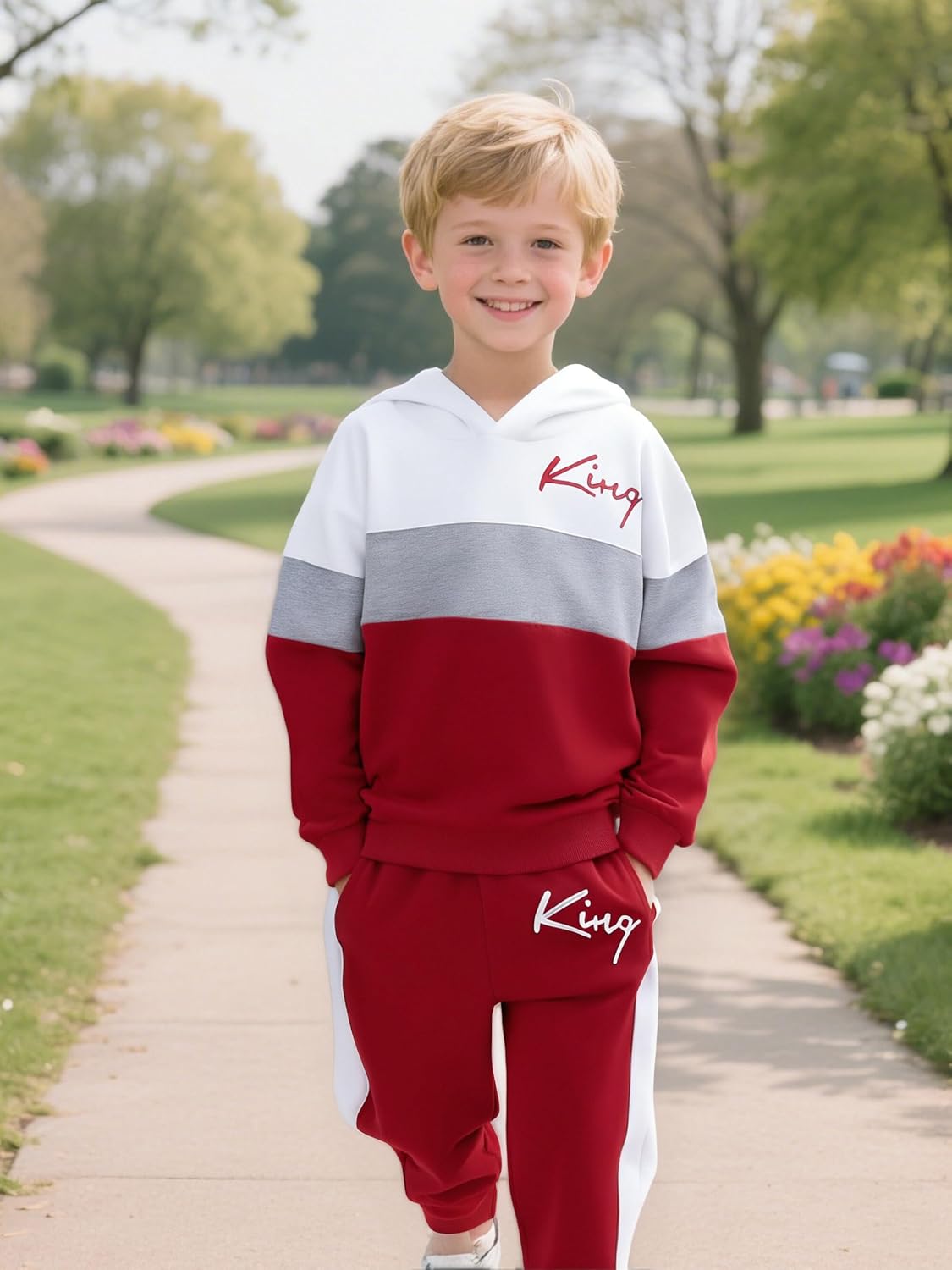 Kids Boys Clothes Color Blocking Hoodie Sweatshirts and Pant 2Pcs Fall Outfits Set Size 5-10 - Image 5