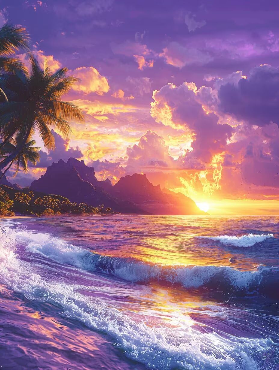 Coucher de soleil sur la plage Peinture Numero Adulte Kits, 60x80cm m-968