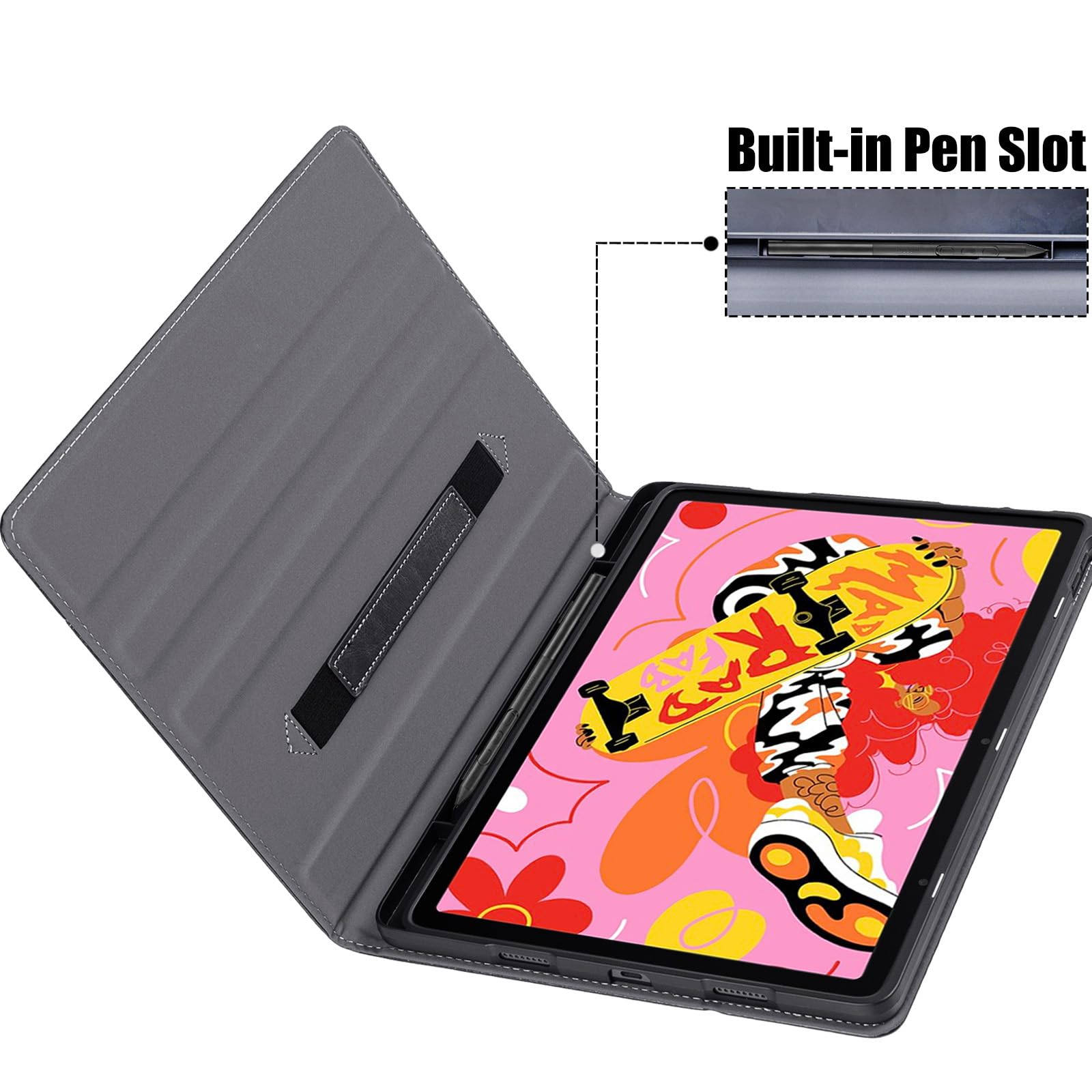 Schutzhülle für Wacom Movinkpad 11 Tablet, mit Stifthalter und Tasche/Handschlaufe, mehrere Betrachtungswinkel, PU-Leder, Schutzhülle für Wacom Movinkpad 11, Schwarz
