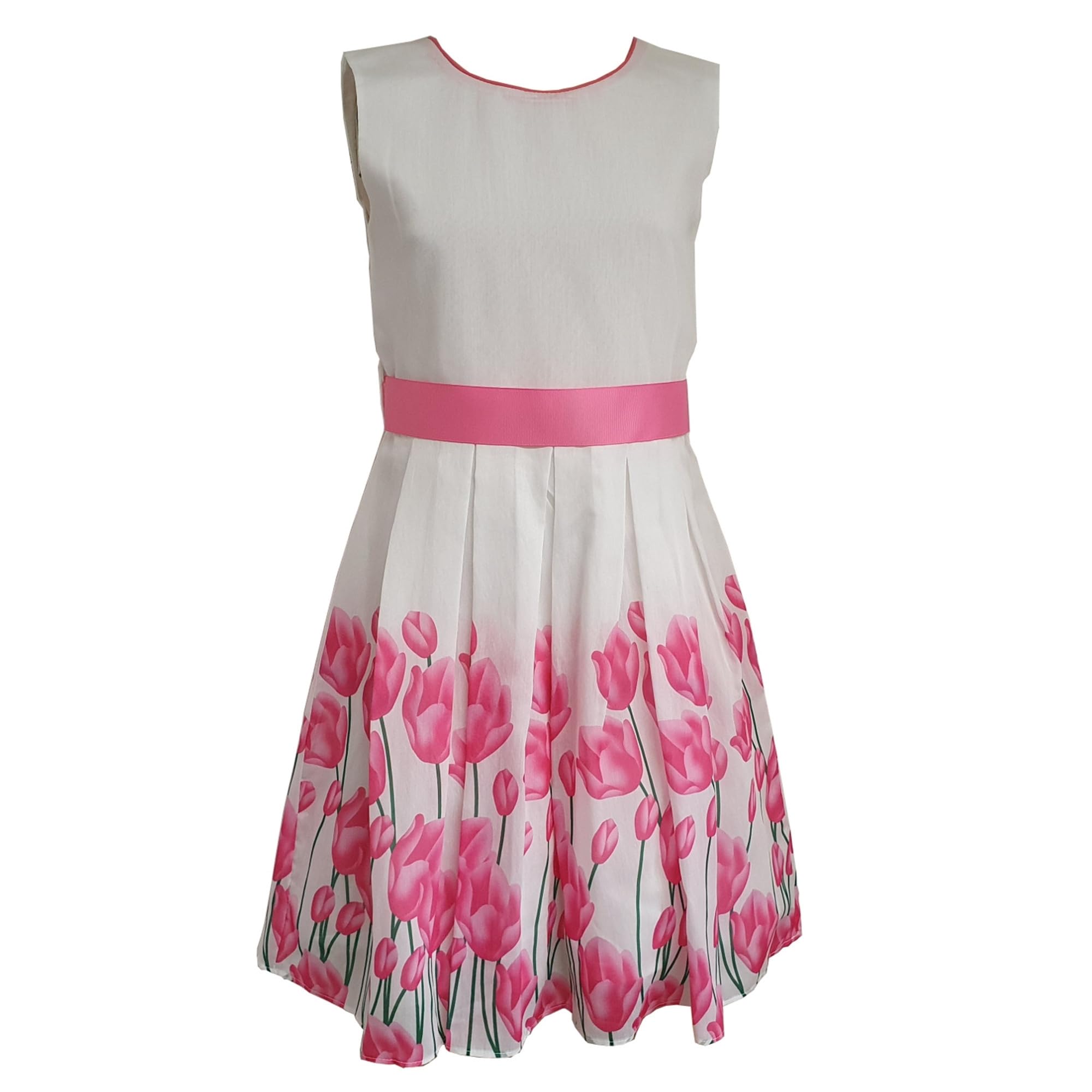 Mädchen Festkleid Sommer Kleid mit Tulpen, weiß - 901330, Größe 140