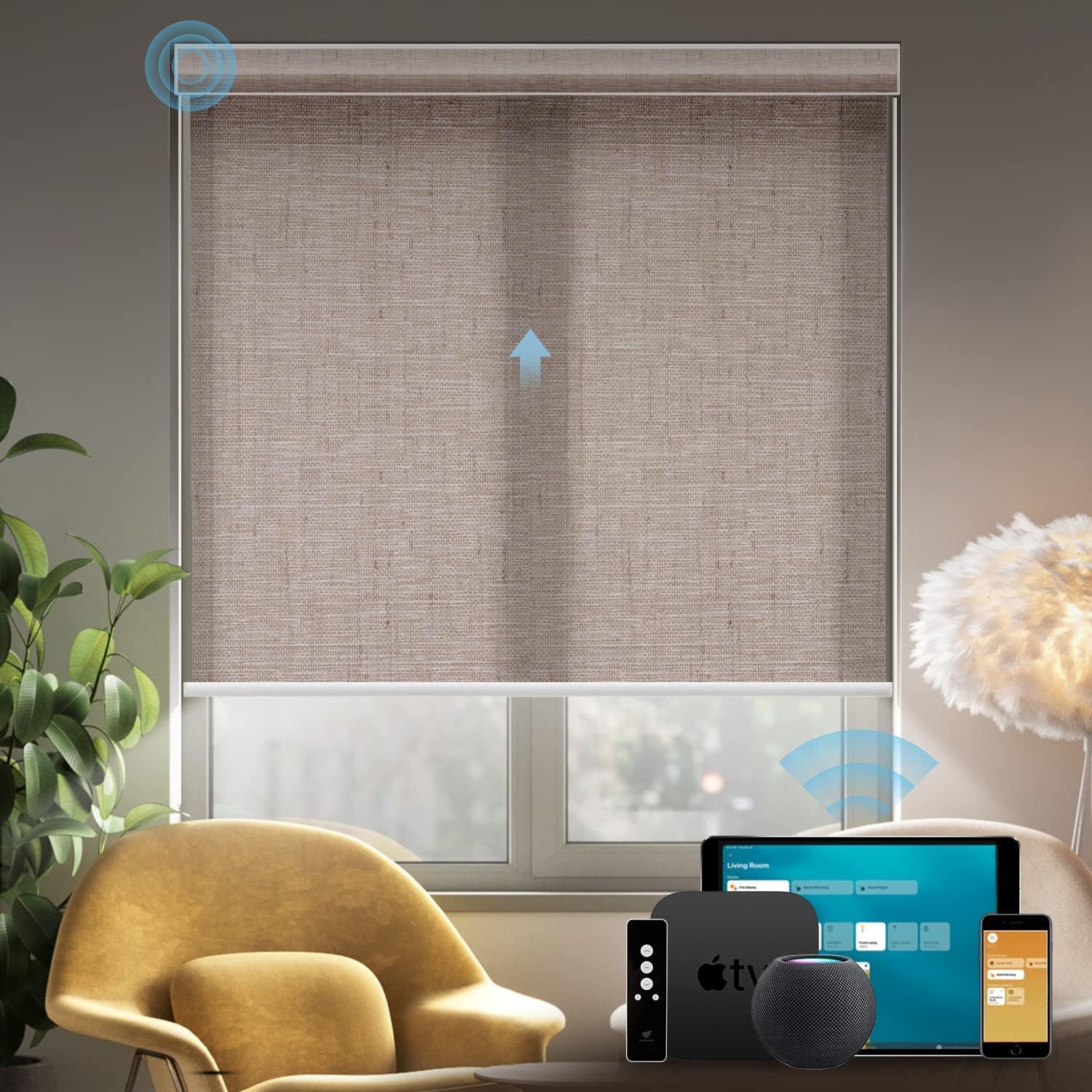 SmartWings Motorized Roller Shades Work with HomeKit, Light