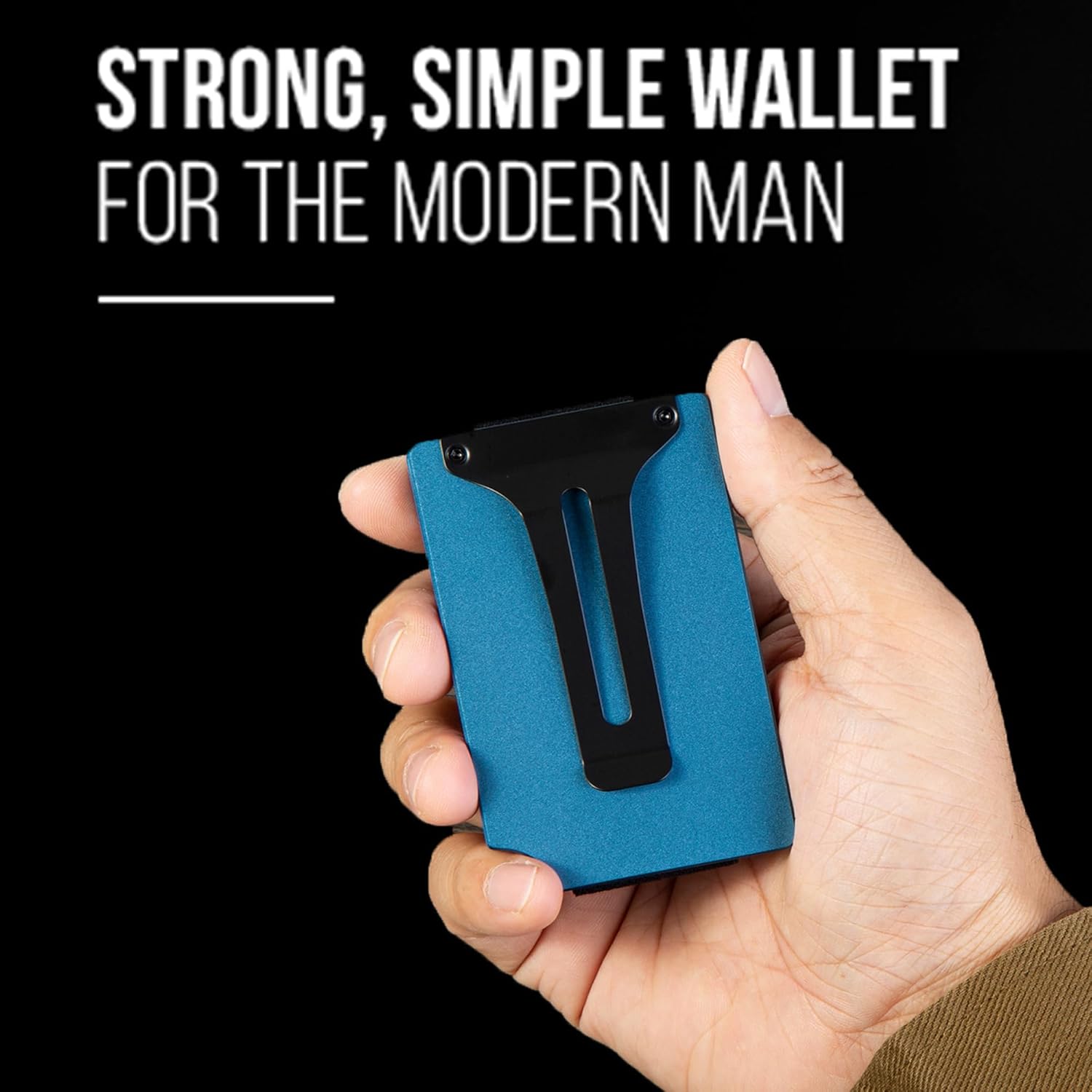 Wallet for Men, Slim Minimalist Carbon Fiber Wallet with Metal Money Clip/Cash Strap, RFID Blocking Aluminum Card Holder,Matt Dark Blue - Image 3