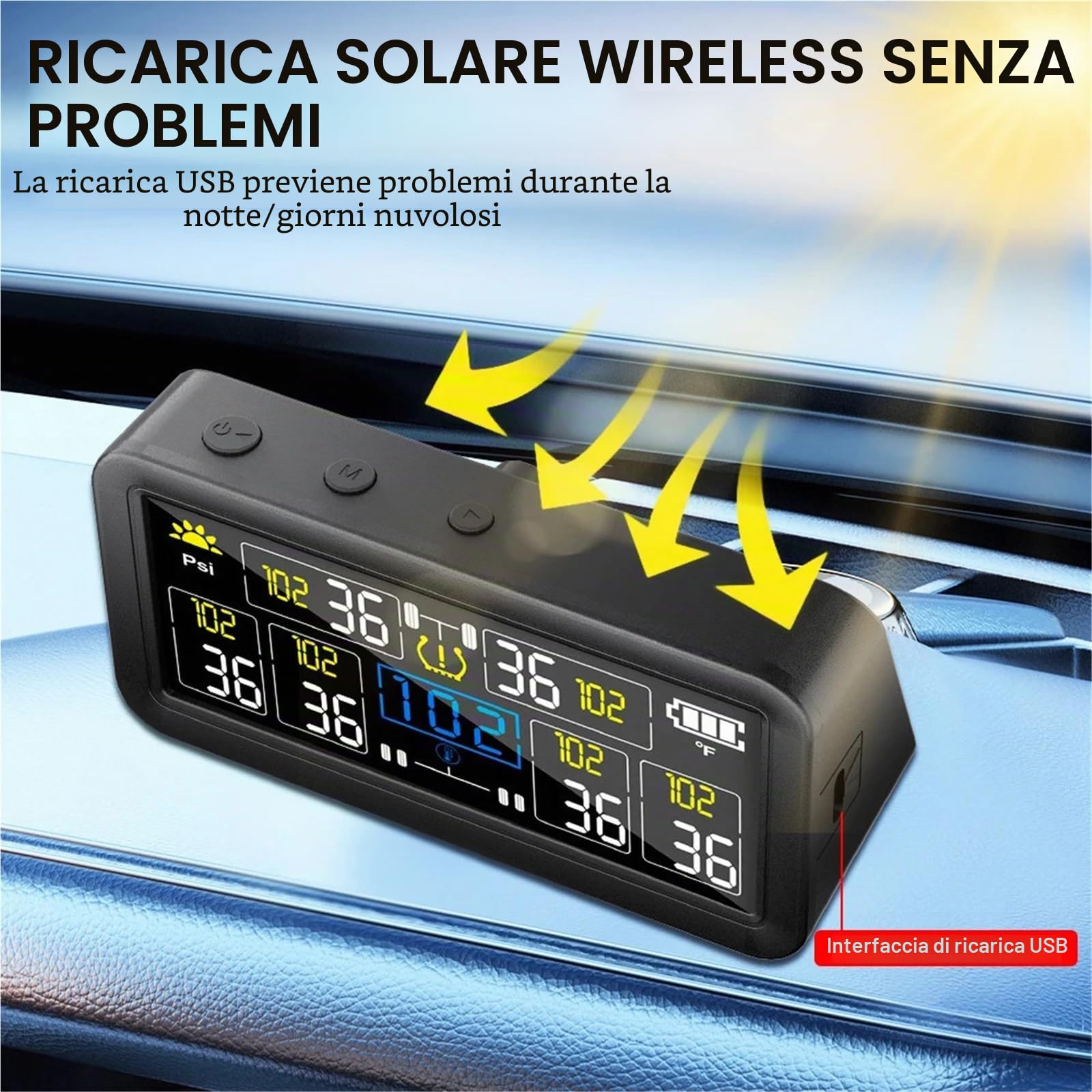 Allarme Pressione Pneumatici Auto TPMS Solare Impermeabile 4/6 sensori Esterni Display LCD Digitale 0~9,9 Bar Camion Camper(4 Sensor External)