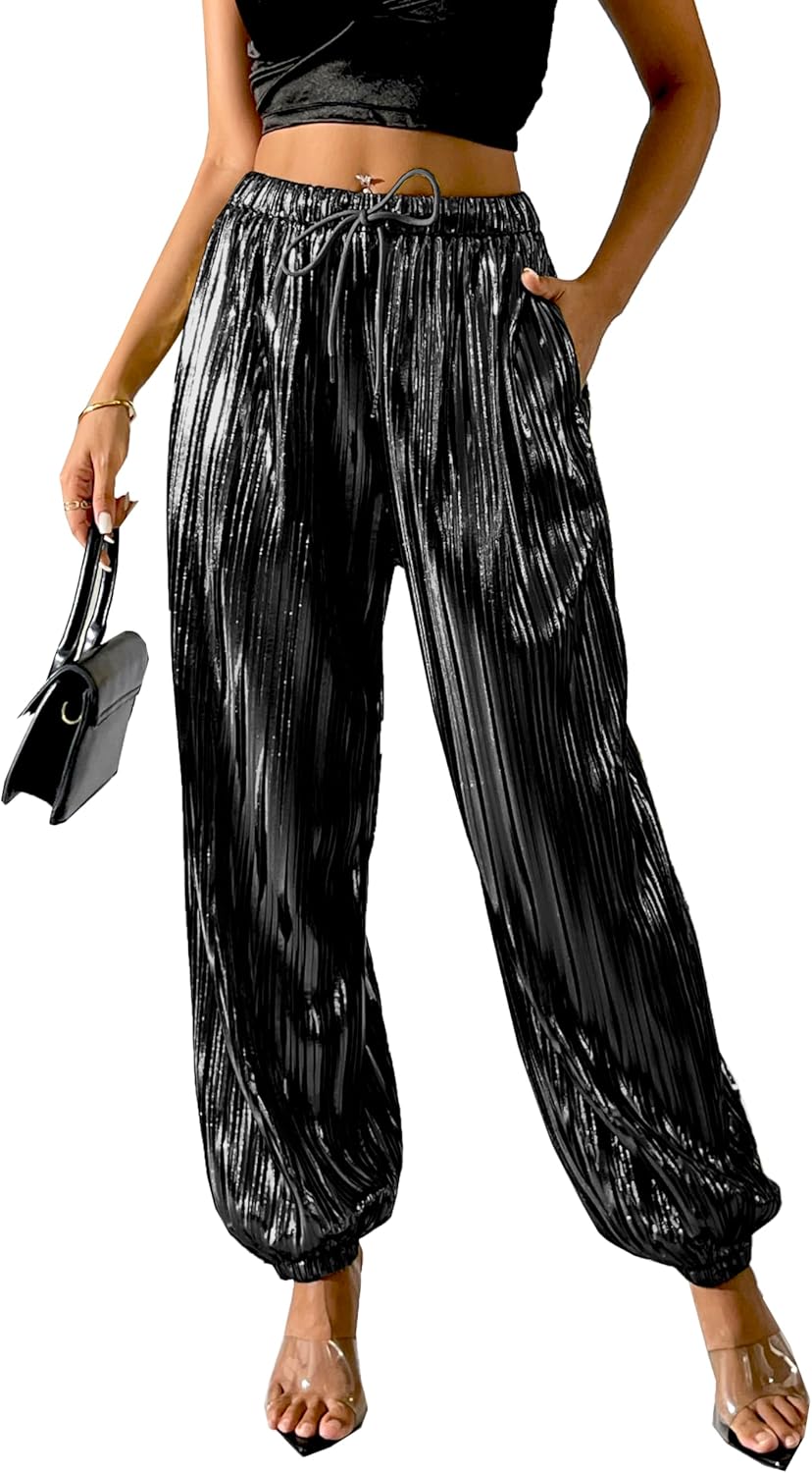 Fakanhui Womens Metallic Jogger Pants Sequin Gold Botswana Ubuy