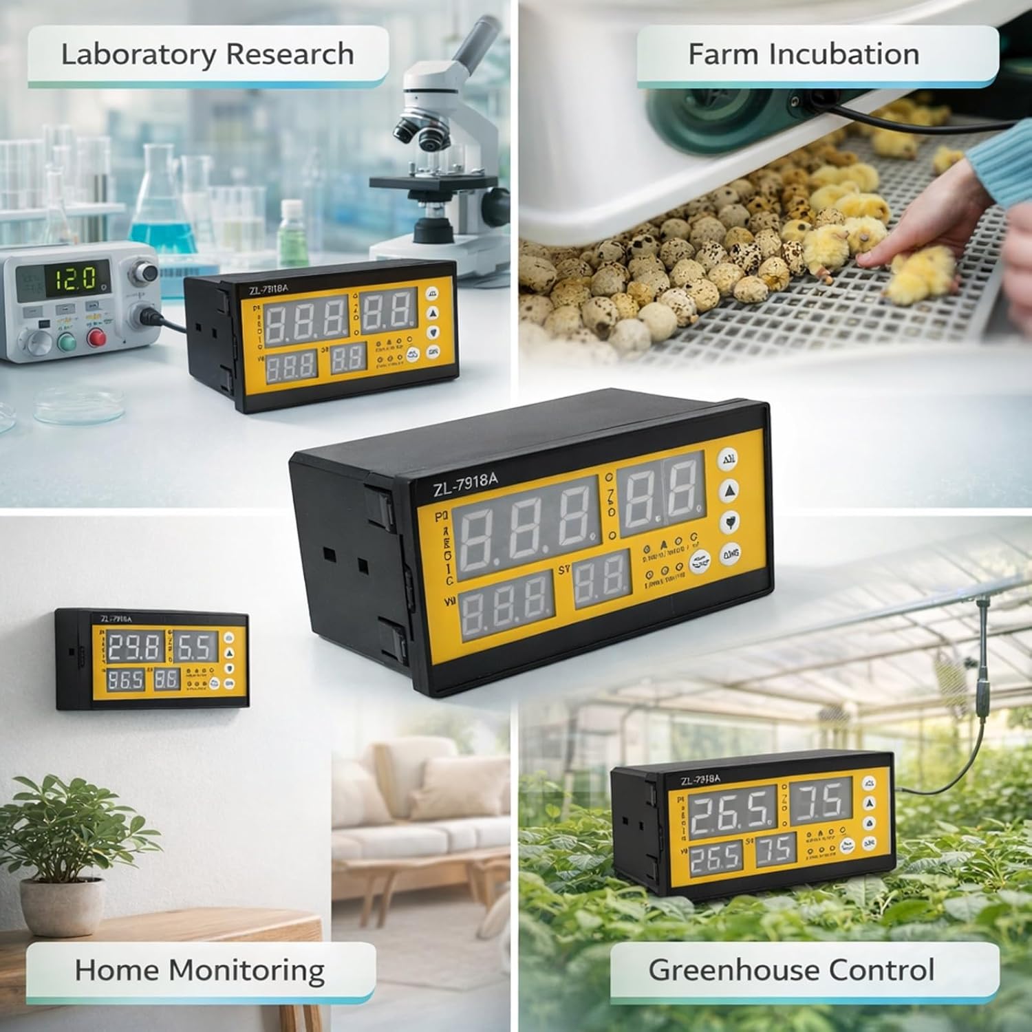 Incubator Temperature Humidity Controller LED Light Special English, 100 - 240V Dual Sensor Kit - Accurate Control, Easy Operation, Multifunctional for Egg Incubation