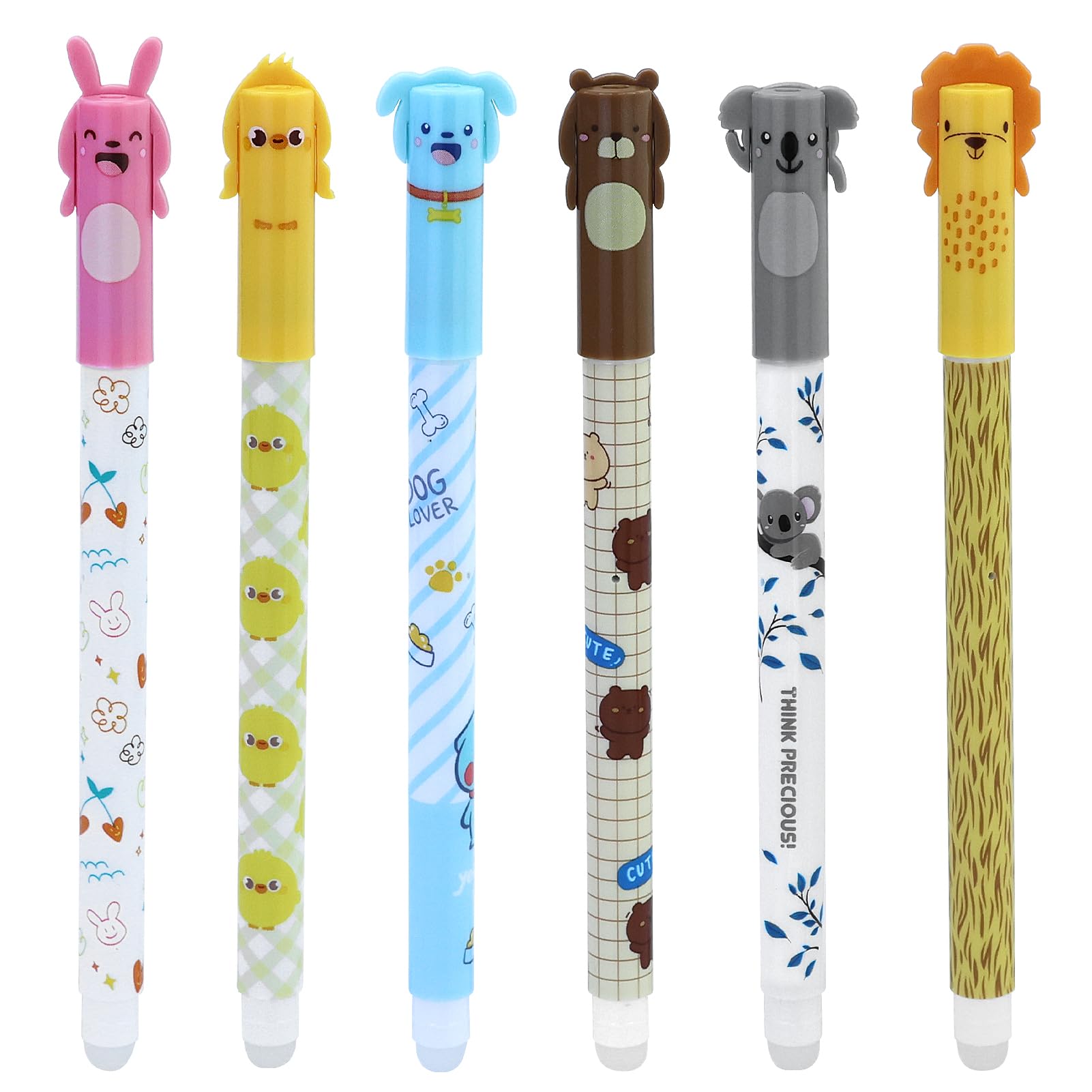 6 Bolígrafos de Gel Borrable de 0,5 mm, Bolígrafos Tinta Borrable con tinta negra, bolígrafo borrable de dibujos animados para, regalo escolar, suministros de oficina