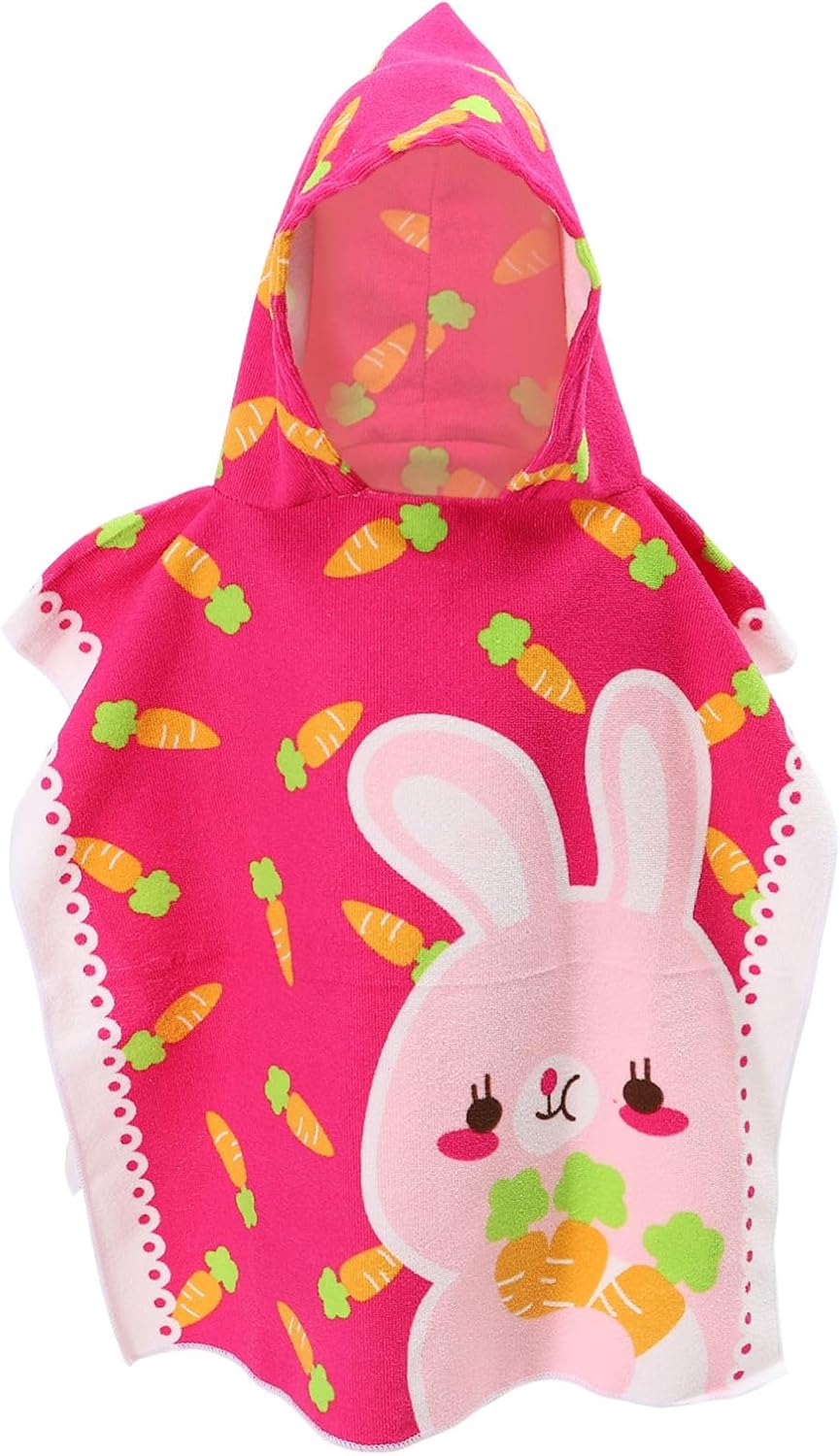 Ipetboom Hooded Beach Towel Cape for Swimming and Bath, Cartoon Pink Rabbit Design, Soft Absorbent Cotton Hooded Bathrobe Towel for Boys at Pool and Beach