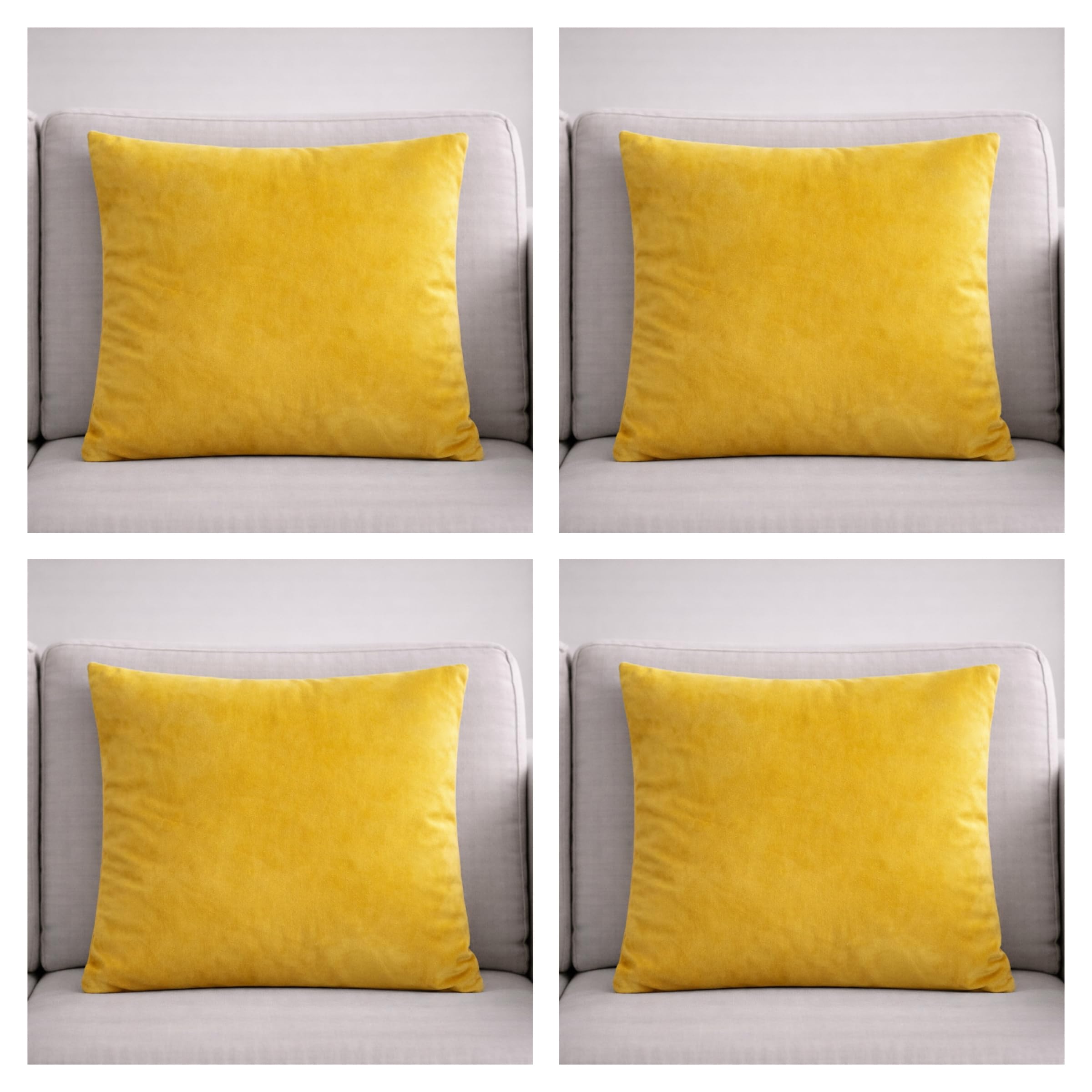 Seechoo Velvet Cushion Covers 40x40cm 16x16 Inch – Packs of 2 or 4 (2, Ochre)