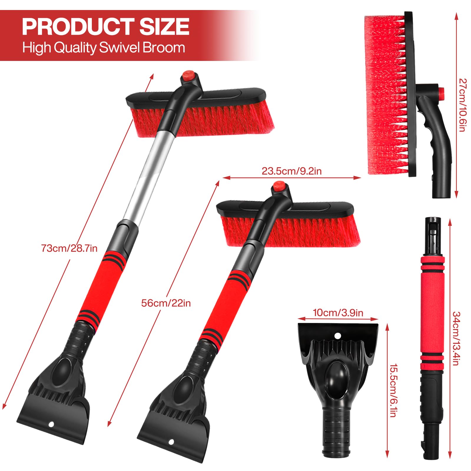 Spazzola Neve Auto 73cm Retrattile Rimovibile 3 in 1 Raschietto Rotazione 360° per Veicoli Camion SUV