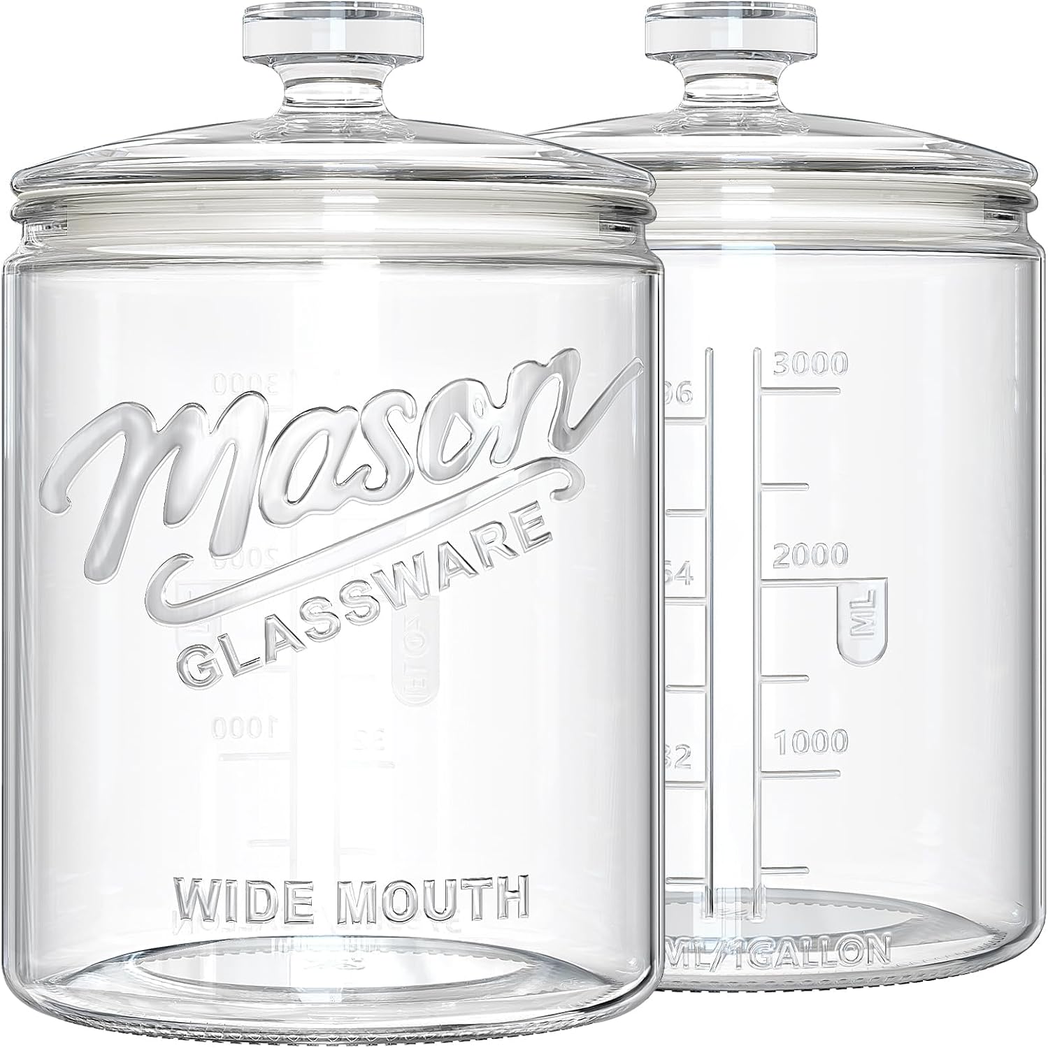 1 Gallon Cookie Jars, 2 Pcs, Large Glass Jars with Airtight Lids for Kitchen, Wide Mouth Food Storage Containers for Flour, Sugar, Sourdough Starter, Candy, Coffee, Dog Treat, Apothecary, Laundry