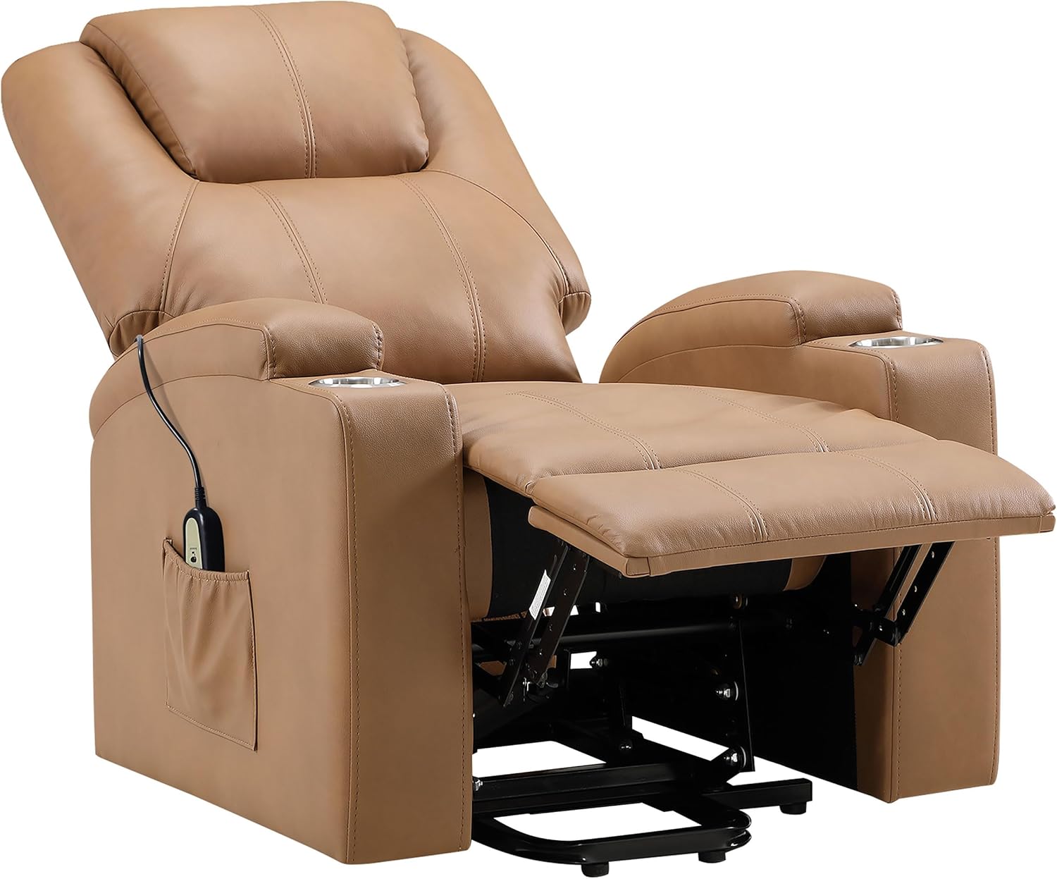 First of a Kind Armstrong Upholstered Power Lift Massage Recliner Camel