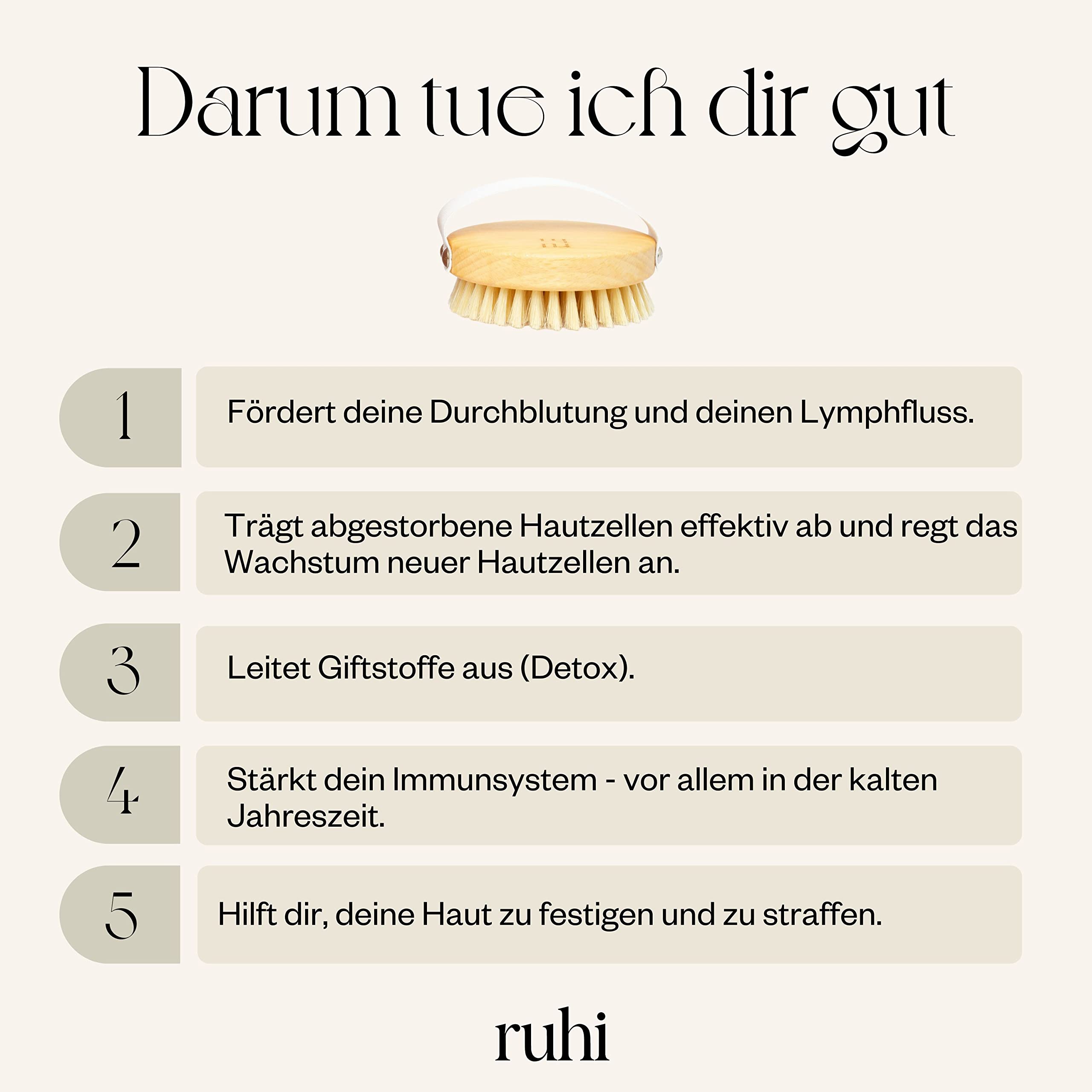 ruhi® Körperbürste Trockenbürste Massagebürste aus Naturborsten Buchenholz plastikfrei Lymphdrainage