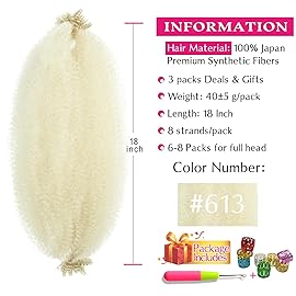 Afro Twist Hair 18 Inch 3 Packs, Springy Afro Twist Hair Pre Fluffed Spring Twist Hair Pre Separated Wrapping Hair for Soft Locs Hair Extensions (18 Inch (Pack of 3), 613)