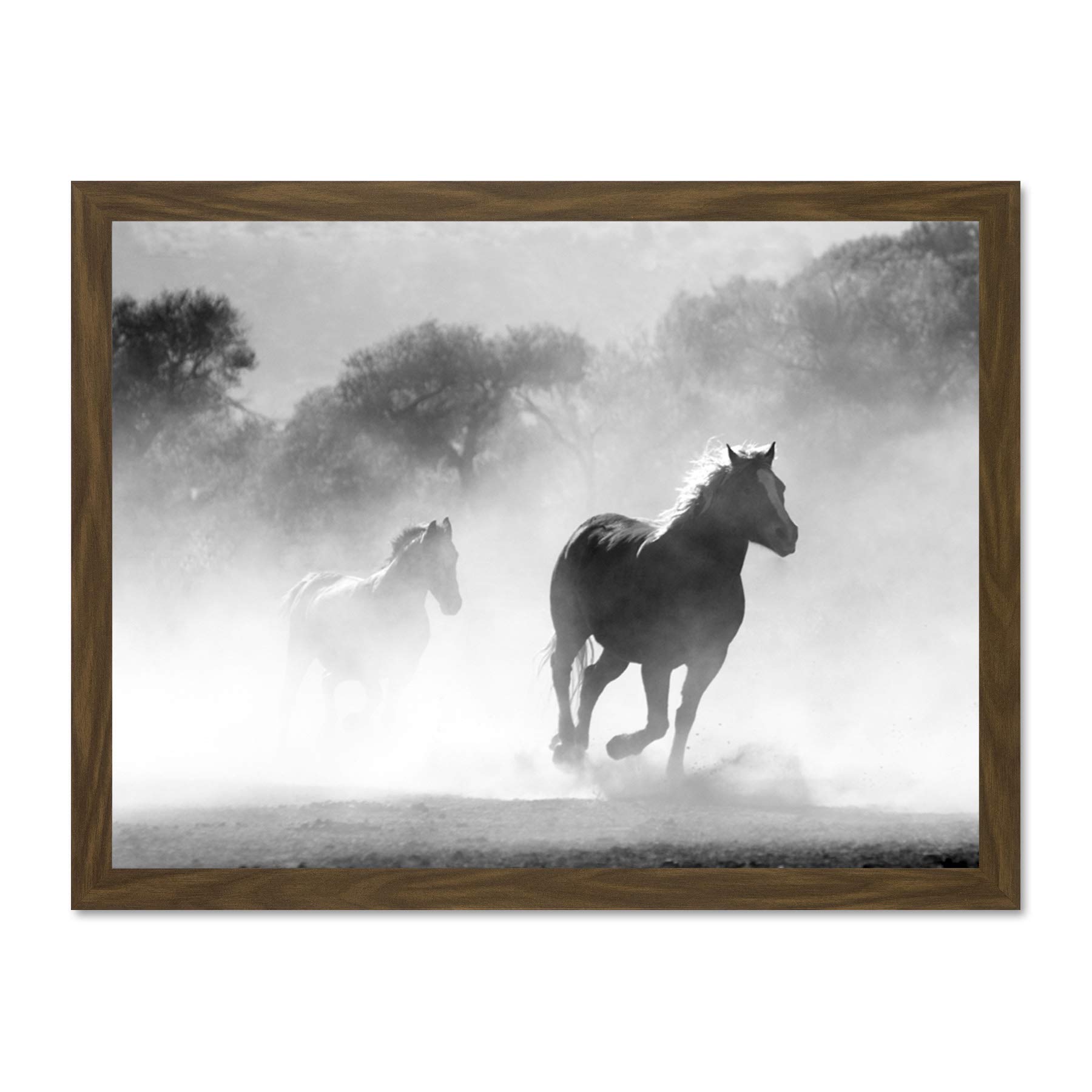Horses Running Mist BW Large Framed Art Print Poster Wall Decor 18x24 inch