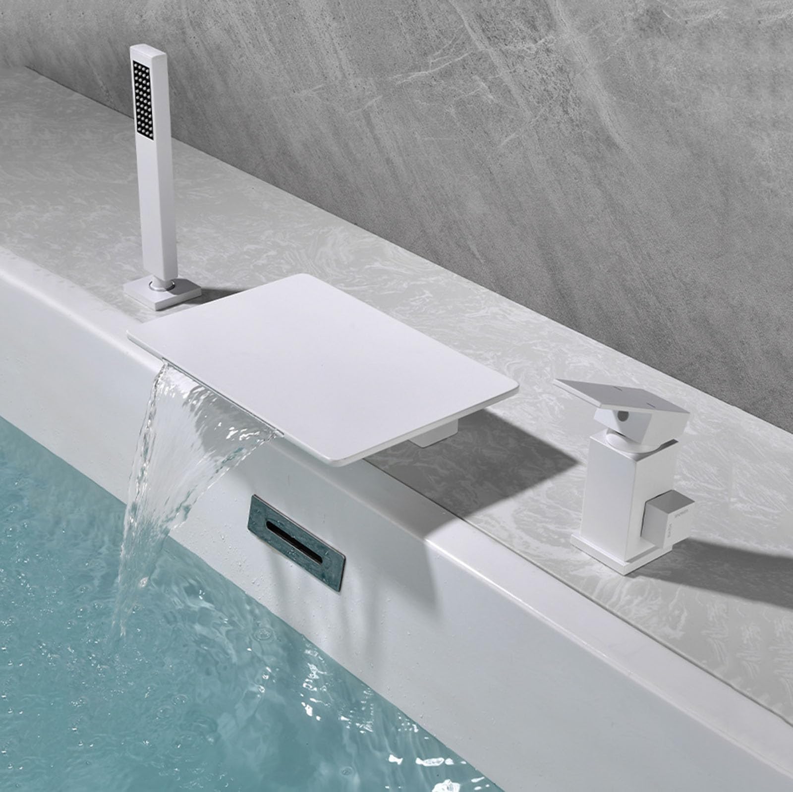 Mitigeur baignoire robinet de baignoire 3 trous cascade avec douche à main intégrée