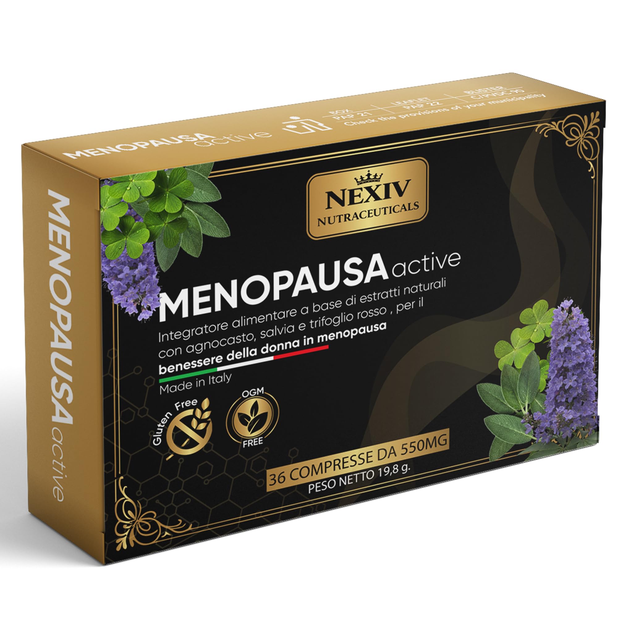 Integratore Menopausa per il Benessere Femminile con Agnocasto, Trifoglio Rosso e Salvia, Gluten Free | 36 Compresse | Estratti Vegetali