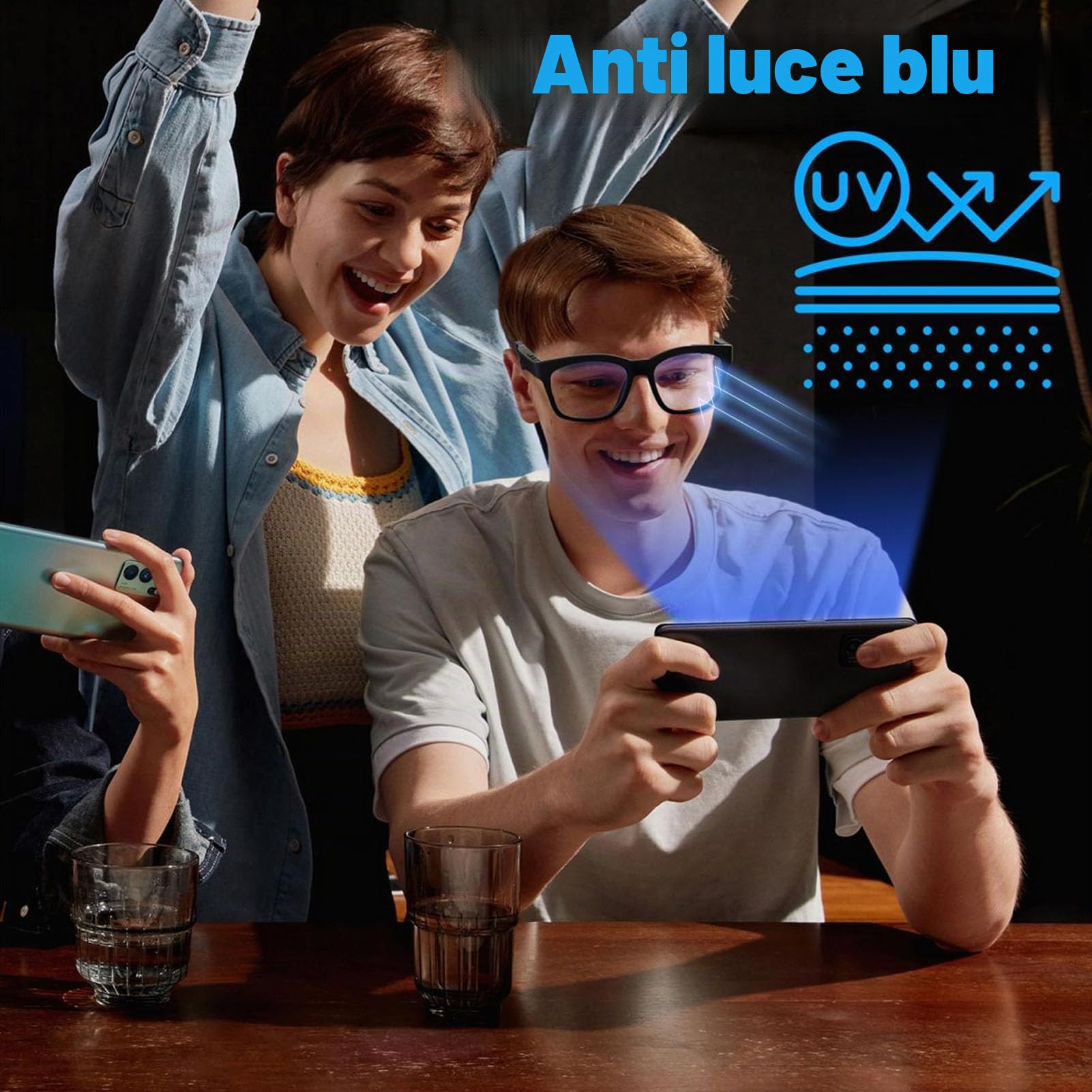 Asixxsix Occhiali intelligenti, occhiali audio Bluetooth con cancellazione del rumore con microfono incorporato, filtro della luce blu, occhiali Bluetooth ricaricabili anti-blocco blu per gli uomini