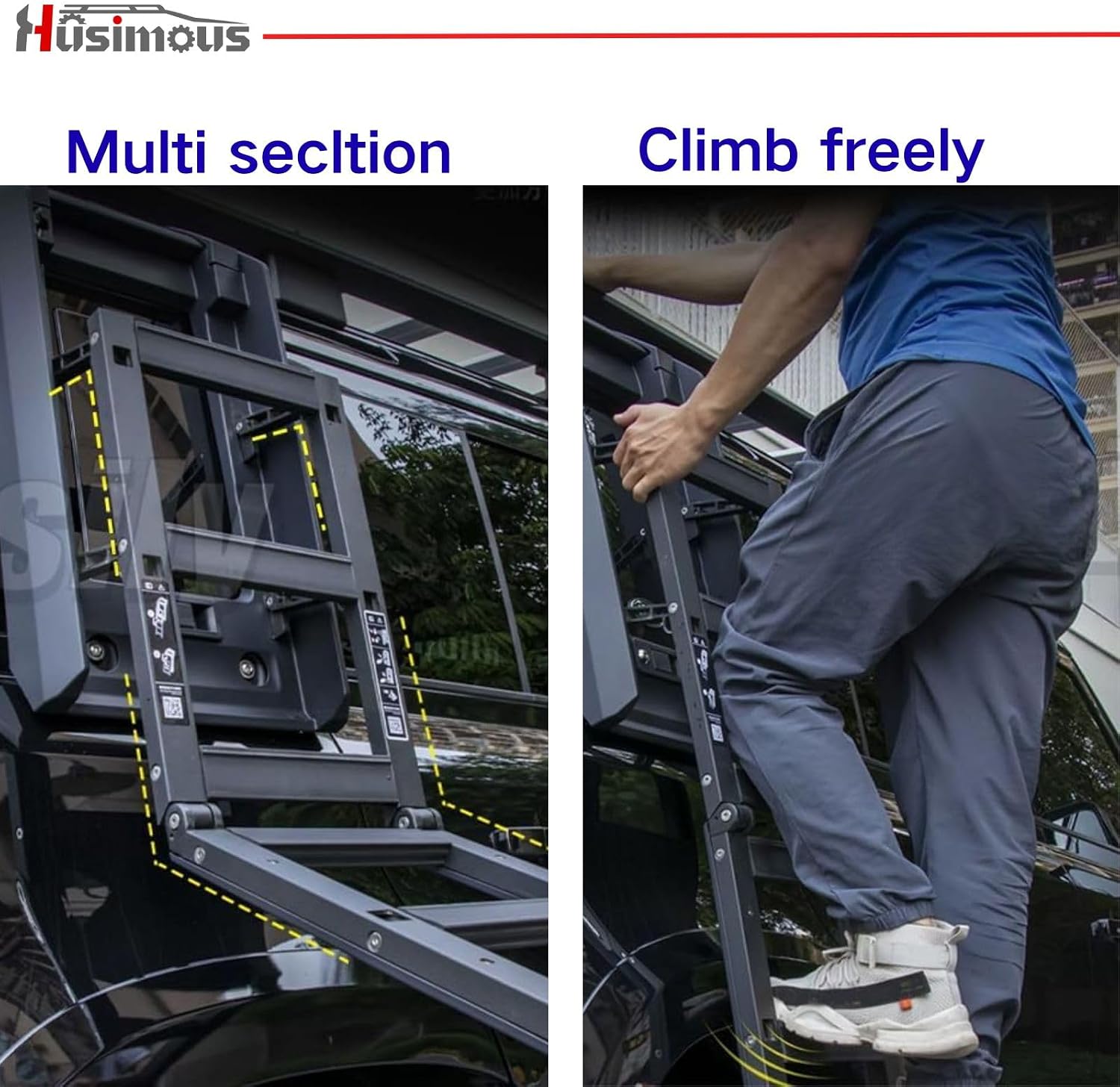 Liftable Ladder Roof Rack Fit for Land Rover Defender 110 130 L851 2020 2021 2022 2023 2024 2025 2026 Glossy Black Aluminum for Durability Accessory