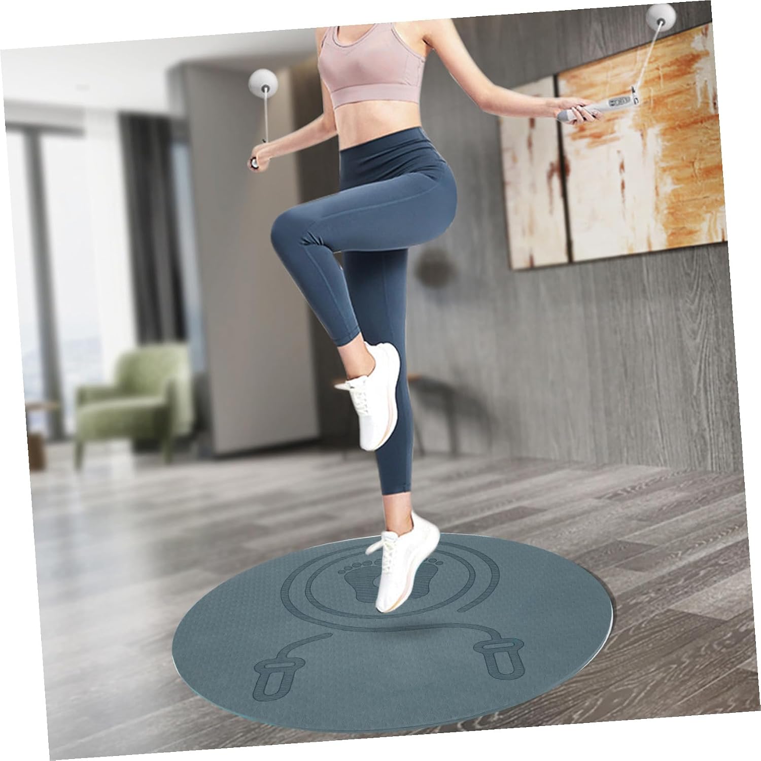 Jump Rope Mat Non-slip Tpe Exercise Mat 0.8cm Thick Shock Absorbing Sound Proof for Home Workout and Indoor Jumping