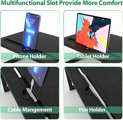 Miniatura 3 de MEBRUDY Soporte elevador para monitor doble, longitud y ángulo ajustables, soporte de monitor de madera para escritorio, soporte de monitor con 2