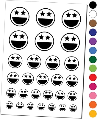 Star Eyes Happy Face Big Smile Mouth Emoticon Temporary Tattoo Water Resistant Fake Body Art Set Collection - Yellow (One Sheet)