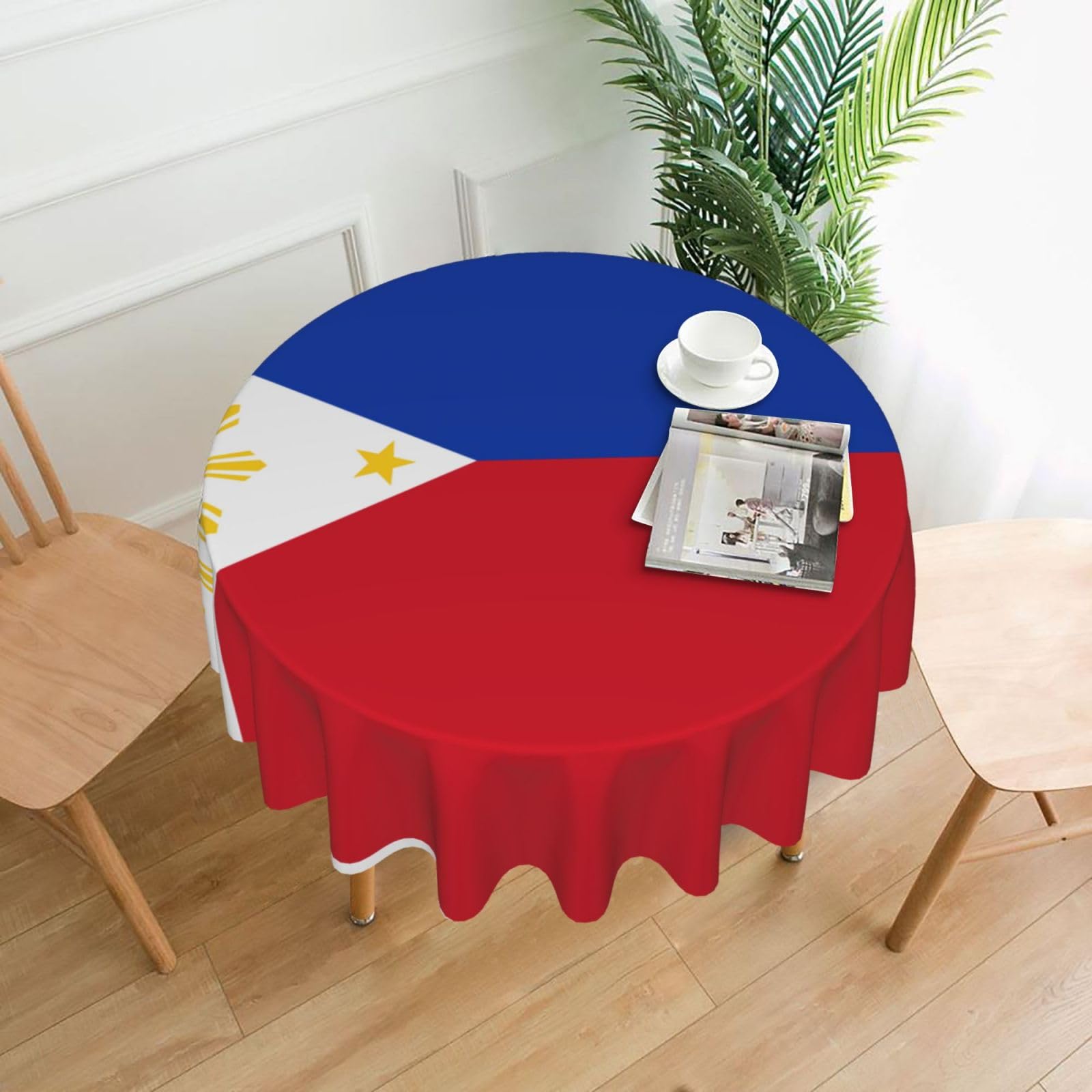 HLBSDM Philippine Flag Printed Practical Round Tablecloth, Durable, Suitable for Home, Restaurant, Hotel, Gathering, and Decorative Table Covers