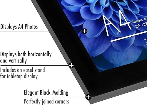 Miniatura 5 de Americanflat Marco de fotos A4 en color negro, madera de ingeniería con vidrio inastillable, formatos horizontales y verticales para pared y mesa