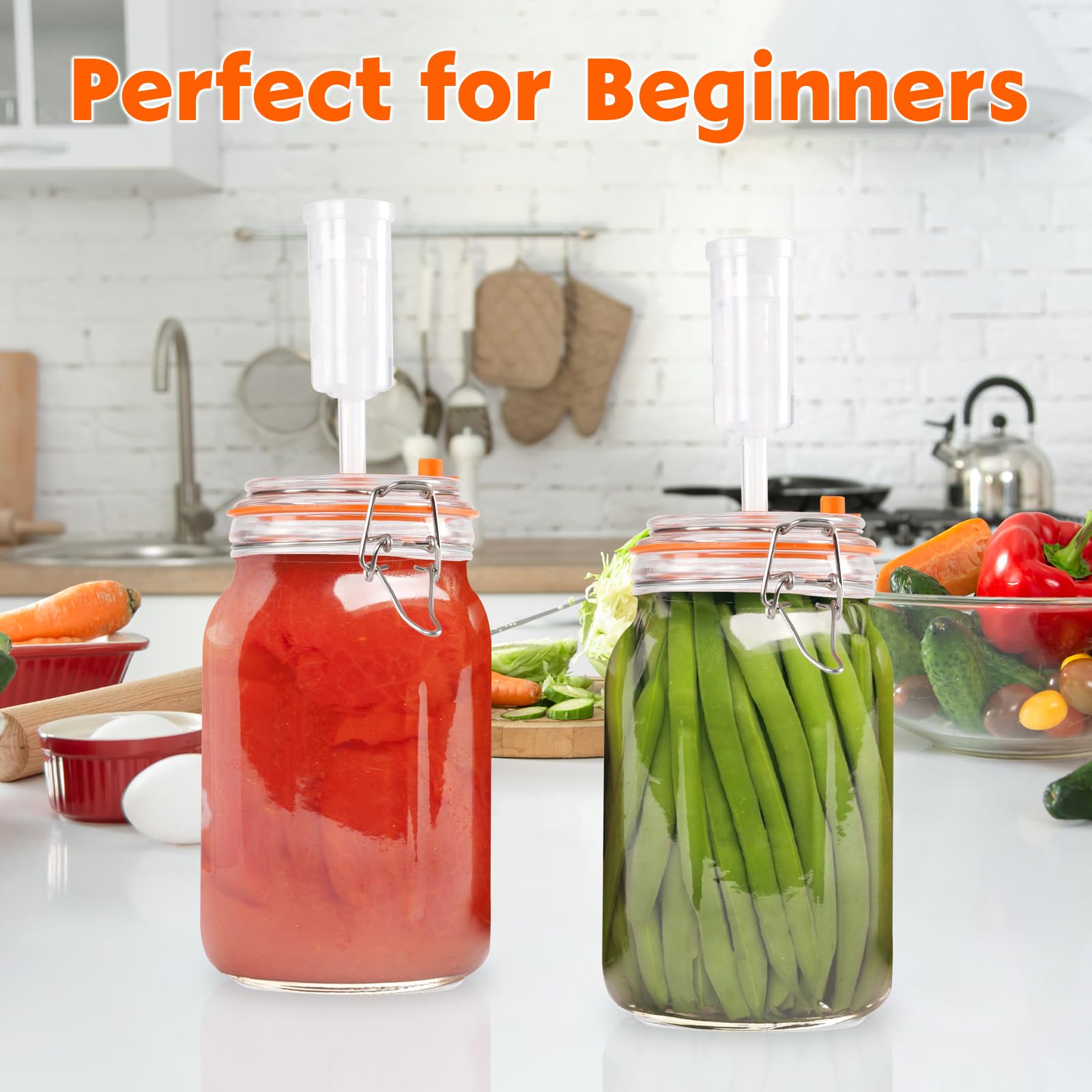 Kit de fermentación de 1,5 L, tarros de fermentación con cerraduras de aire y tapas, recipiente Kimichi perfecto para encurtidos, kombucha dura, vino, sidra, kit de fabricación de hidromiel, paquete