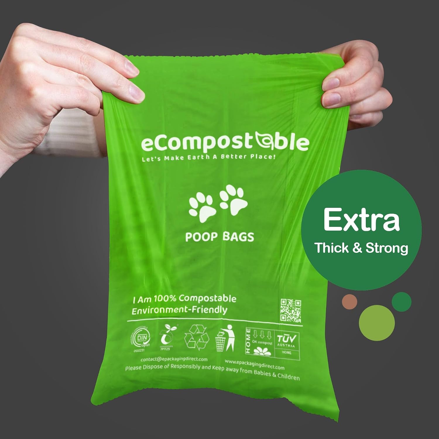 Eco-Friendly Poop Bags Compostable Cat Poop Bags - 15 Count (1 Roll) Unscented, Leak-Proof, Compostable Waste Bags for Dogs & Cats, 23x33cm Green