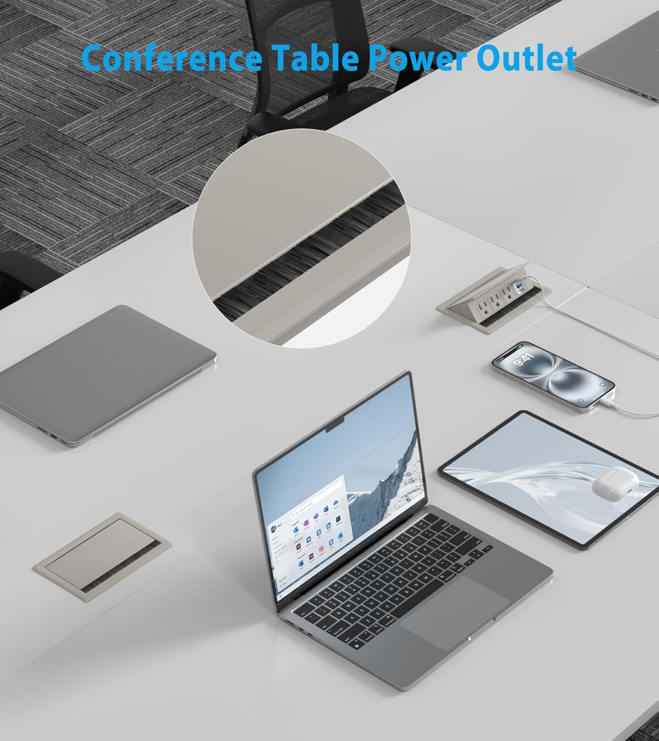 Recessed Conference Table Power Hub with 20W USB-C PD Fast Charging, Flush Mounted for Desks, Kitchens & RVs, 6FT Power Cord (Golden)