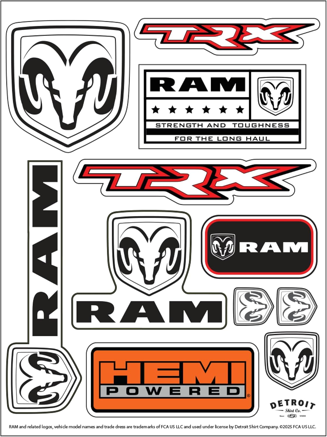 RAM Trucks TRX 11-Decal Sticker Sheet | 6"x 8" Durable Vinyl Stickers | Weatherproof, UV-Resistant, Easy Peel-Off Off-Road Graphics