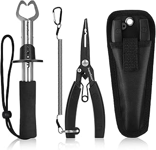 supregear Angelzangen Set, Edelstahl Angelhaken Entferner Multifunktions Angelschnurschneider mit Scheide und Aufgerolltem Lanyard Angelwerkzeug