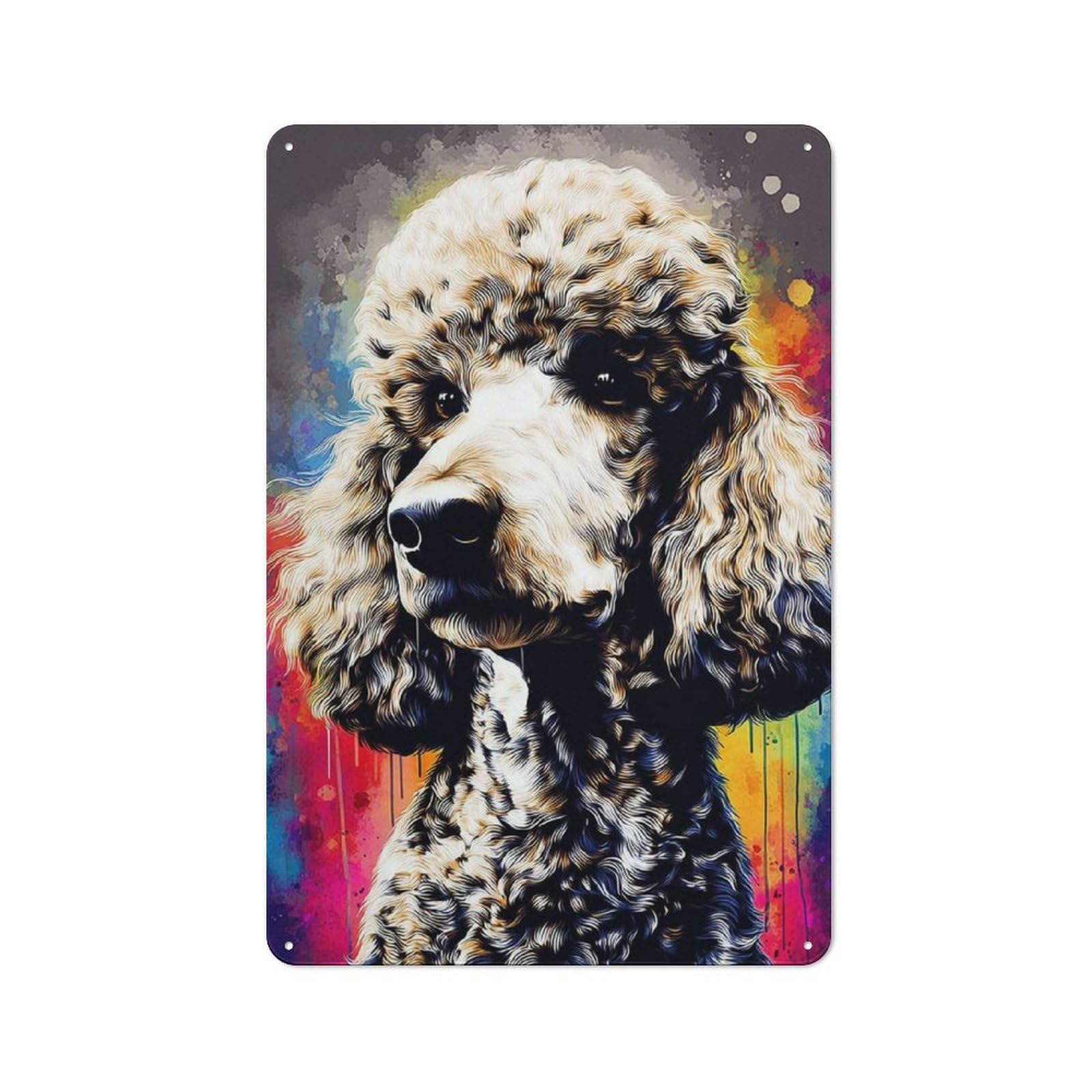 Junmoney Colorful Poodle Portrait Artwork -1 Retro Metal Wall Sign 30X20cm For Hobby Room Or Studio, For Garage, Workshop And Man Cave Decoration