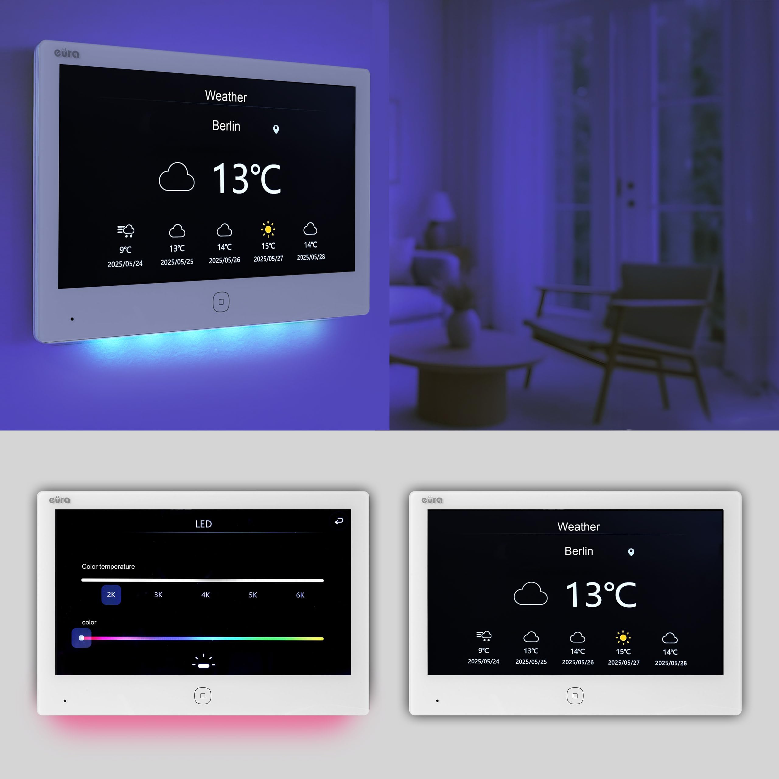 EURA VDP-45A3-2TY VDP-49A3-2TY TUYA Videocitofono WiFi, AHD, RFID, monitor a colori da 7 pollici, doppio filo, bianco