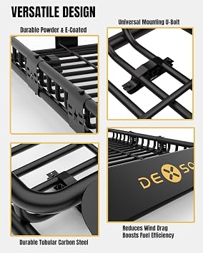DEXSO Universal Roof Rack Basket 46 x 36 200 lbs Capacity Heavy Duty Roof Rack for SUVs, Trucks, Vehicles